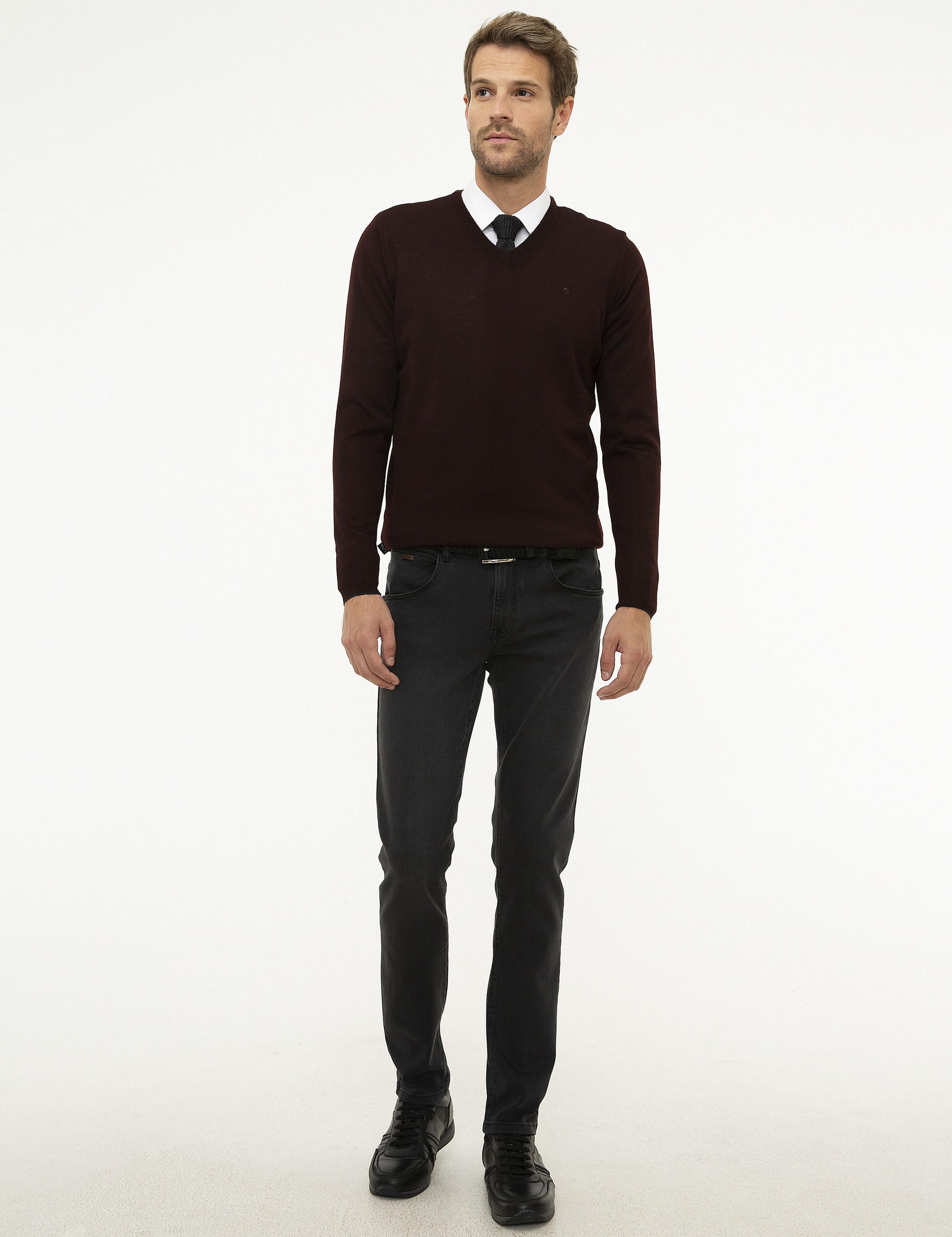 Bordo Slim Fit Basic Triko Kazak