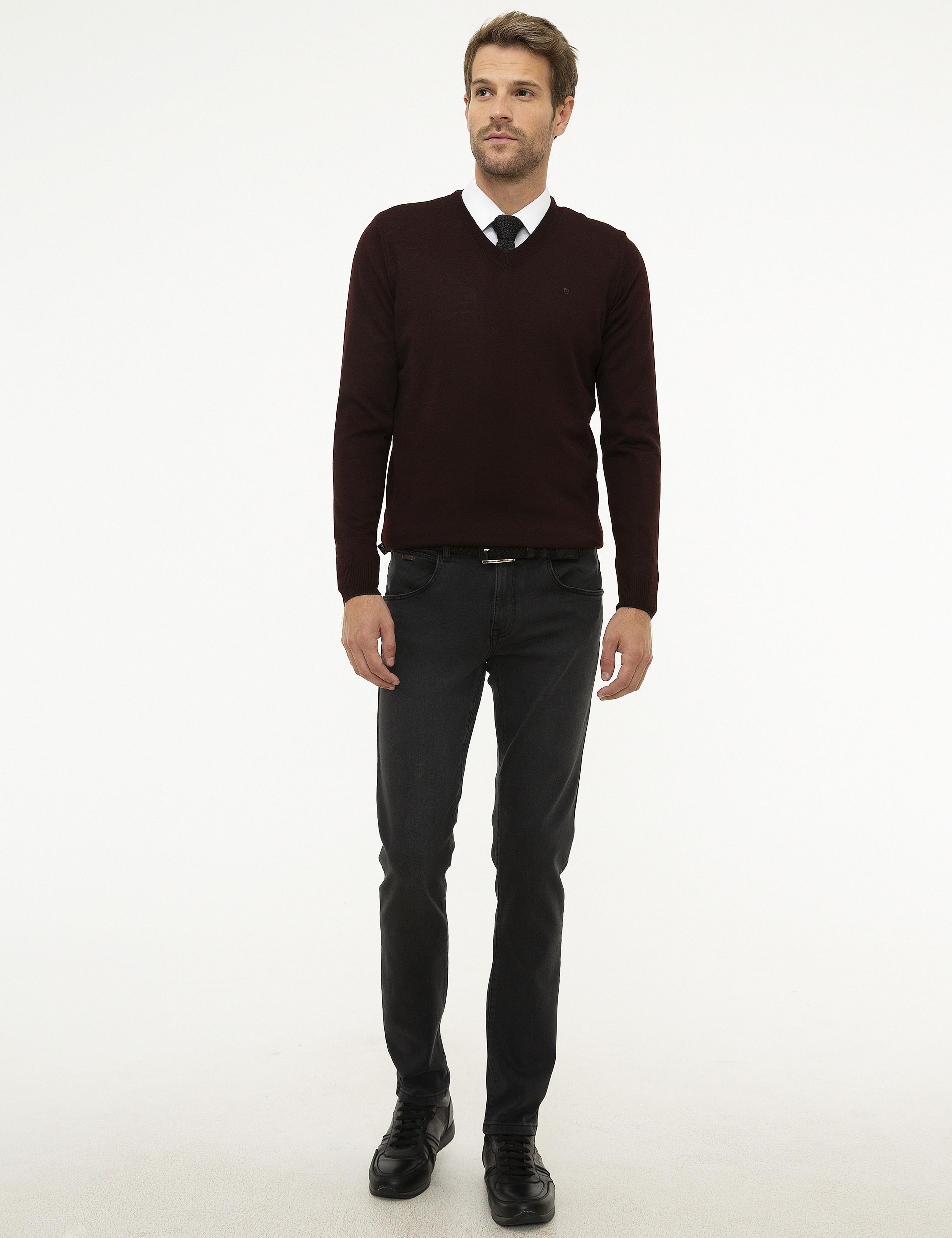 Bordo Slim Fit Basic Triko Kazak
