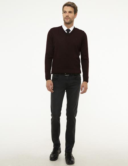 Bordo Slim Fit Basic Triko Kazak - 50206762033