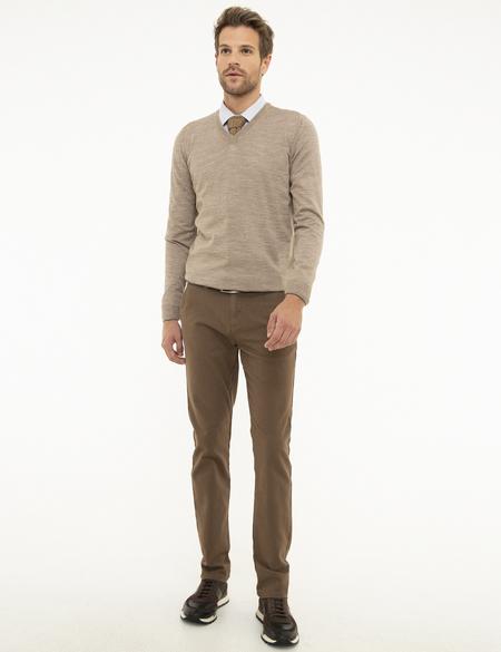 Taş Slim Fit V Yaka Yün Karışımlı Basic Triko Kazak - 50206762103