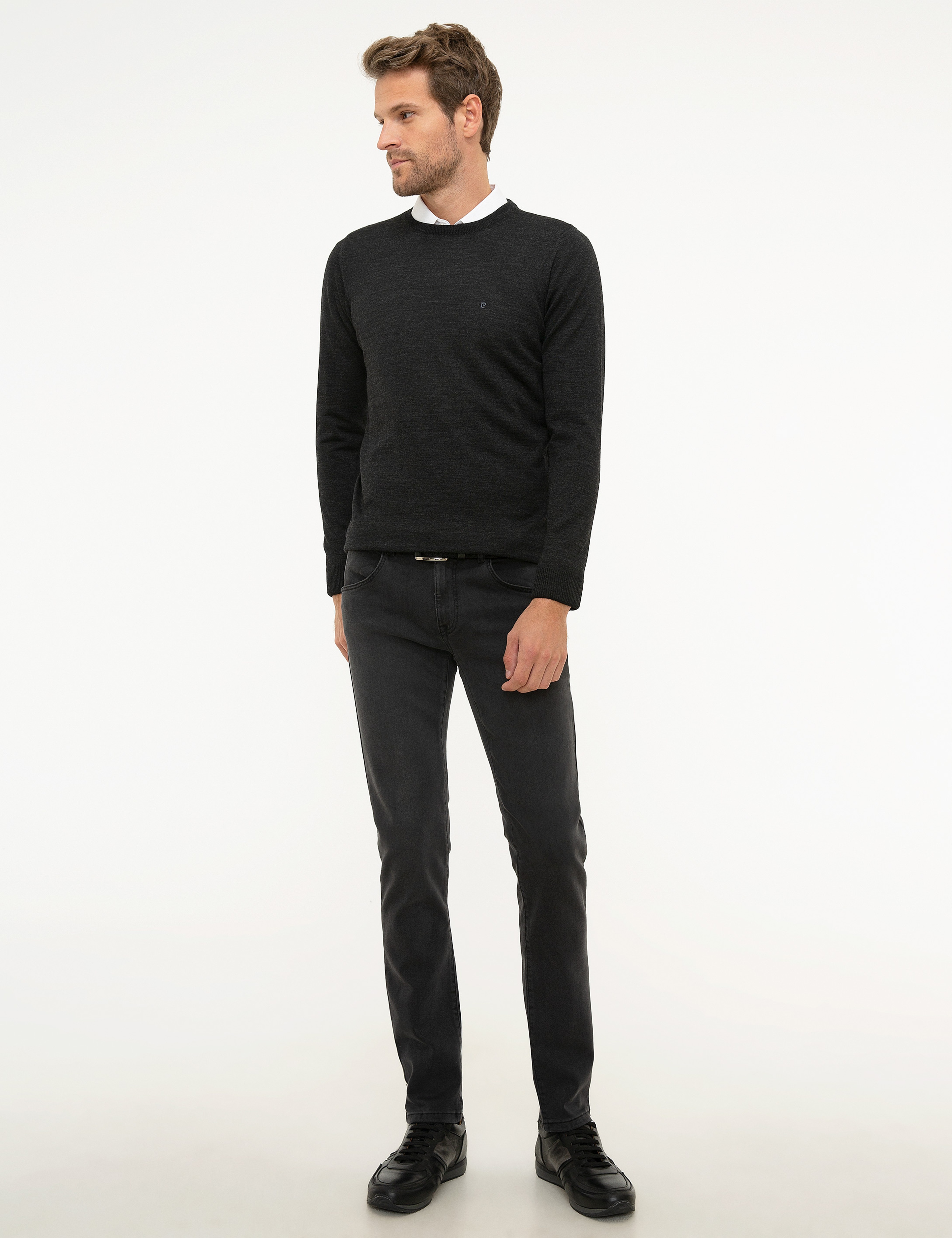 Antrasit Melanj Slim Fit Basic Kazak - Image 5