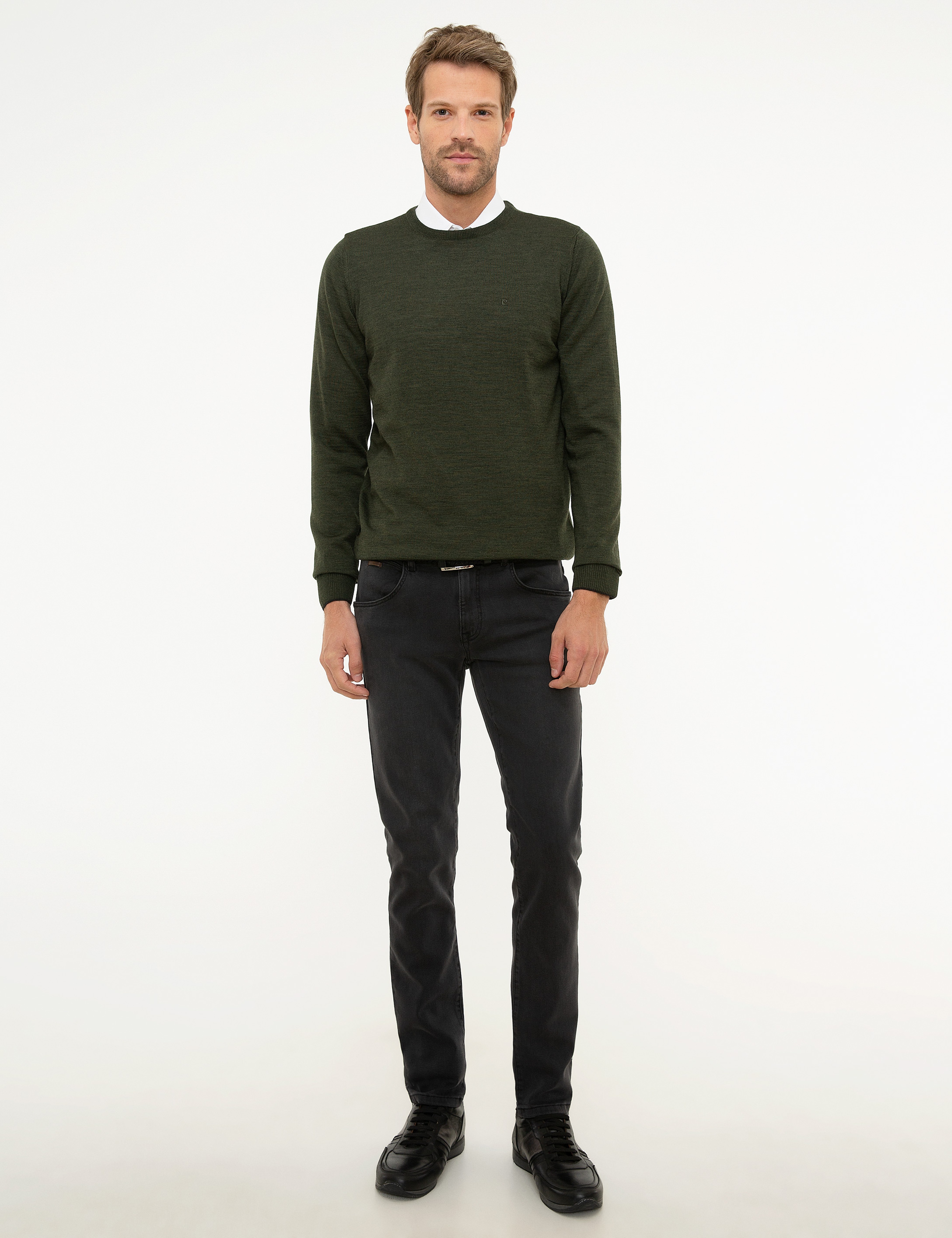 Yeşil Slim Fit Bisiklet Yaka Yün Karışımlı Basic Triko Kazak - Image 5