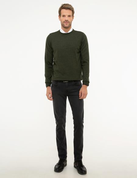 Yeşil Slim Fit Bisiklet Yaka Yün Karışımlı Basic Triko Kazak - 50206763120