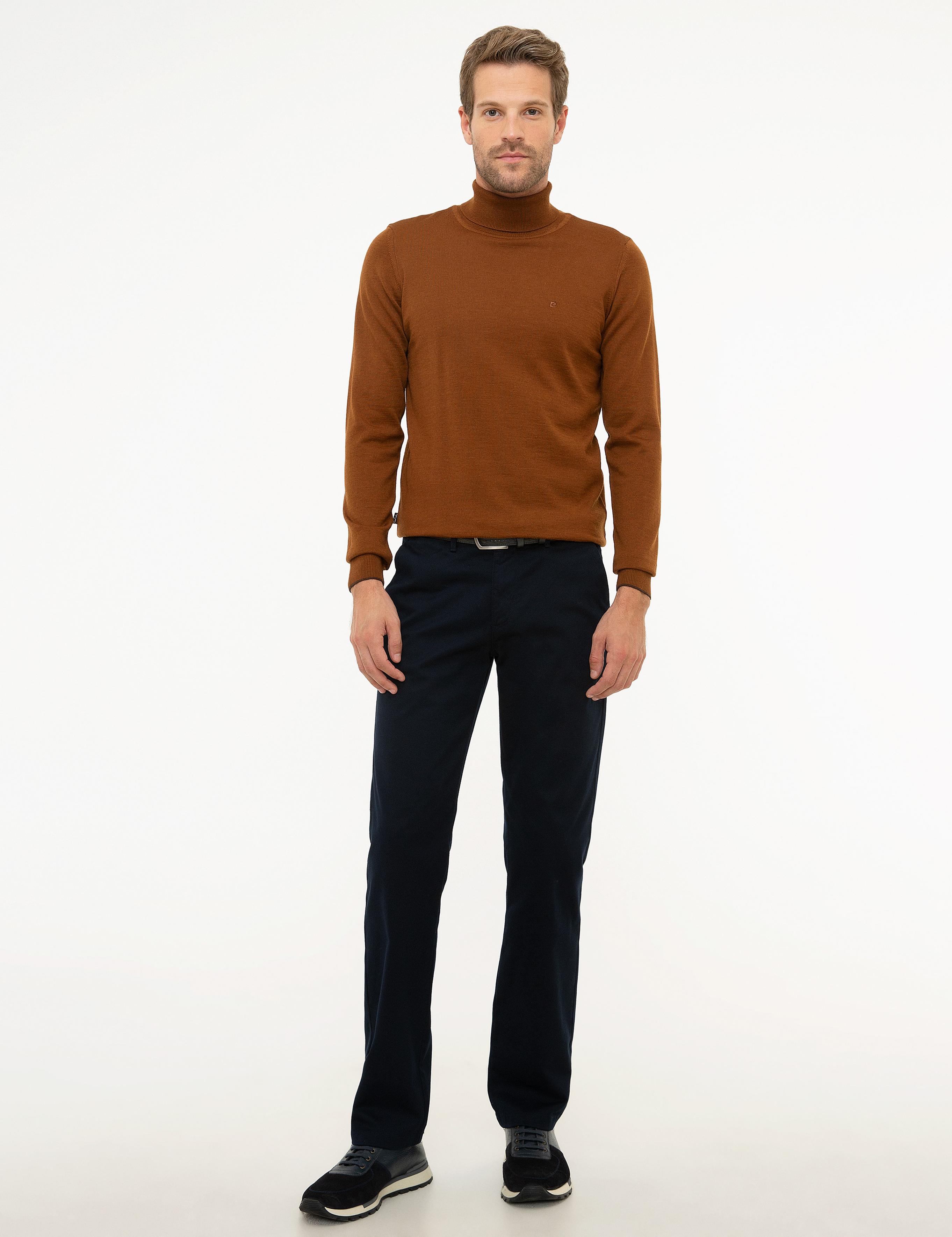 Taba Slim Fit Tam Balıkçı Yaka Yün Karışımlı Basic Triko Kazak