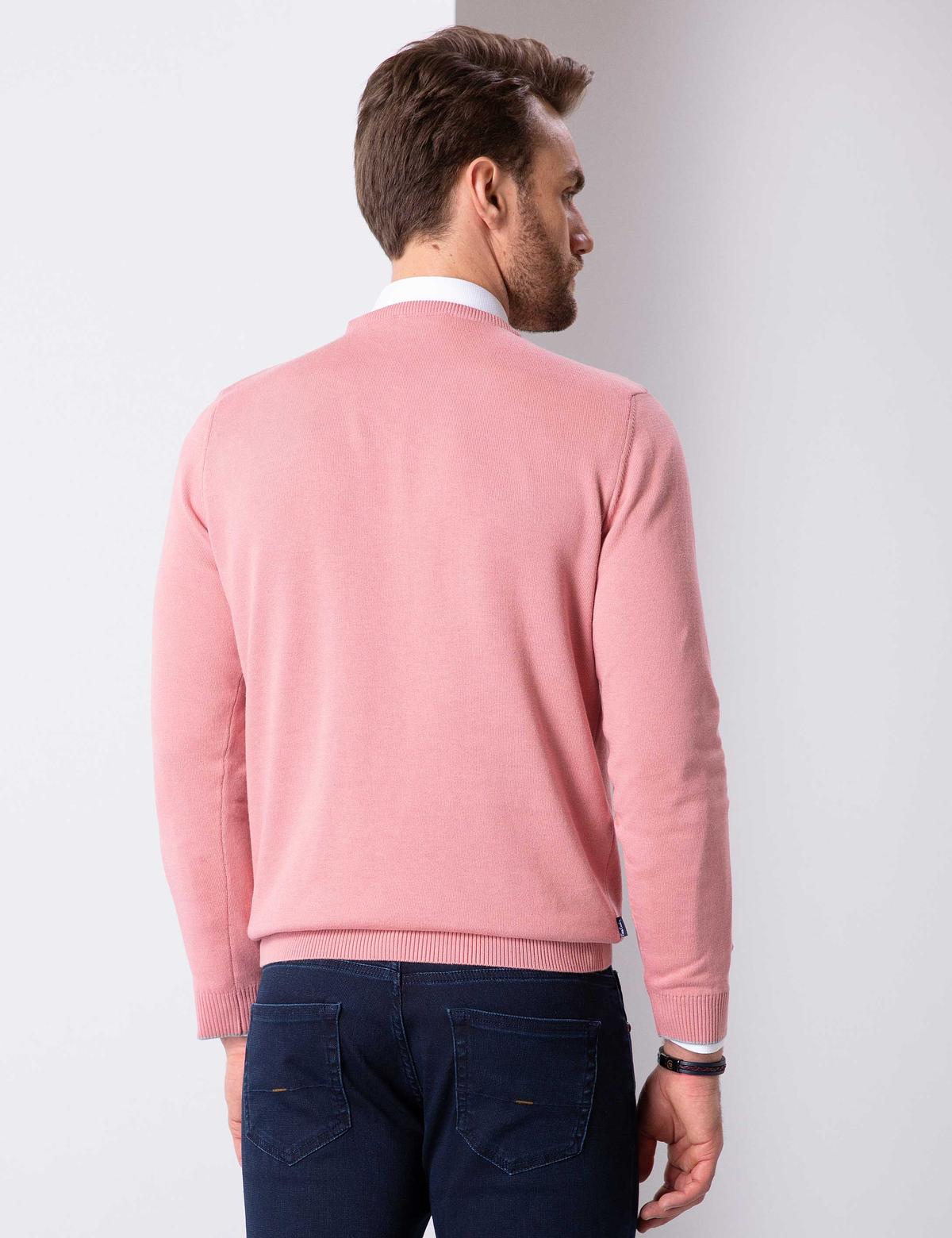 Pembe Slim Fit Bisiklet Yaka Basic Triko Kazak - 50207445073