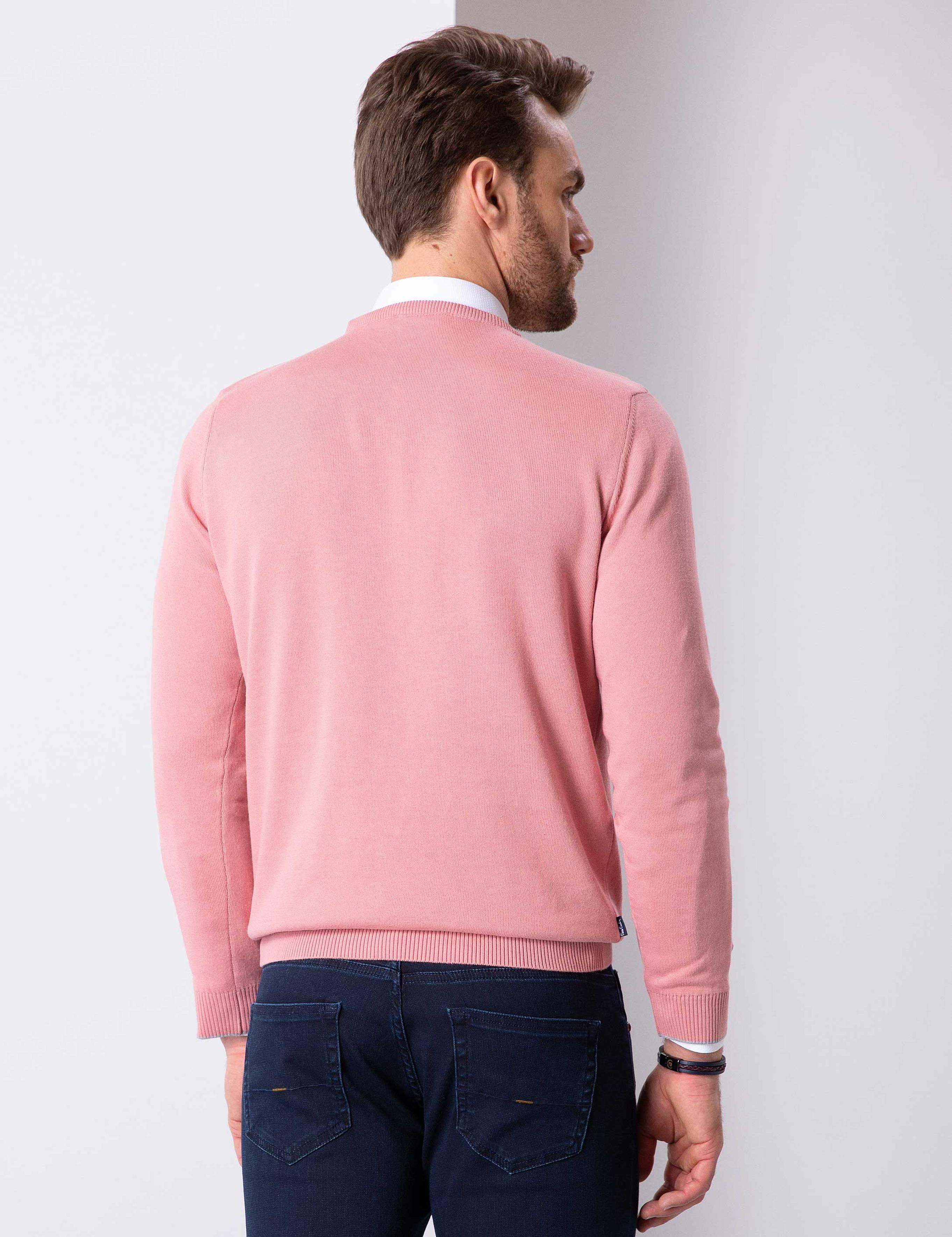 Pembe Slim Fit Bisiklet Yaka Basic Triko Kazak