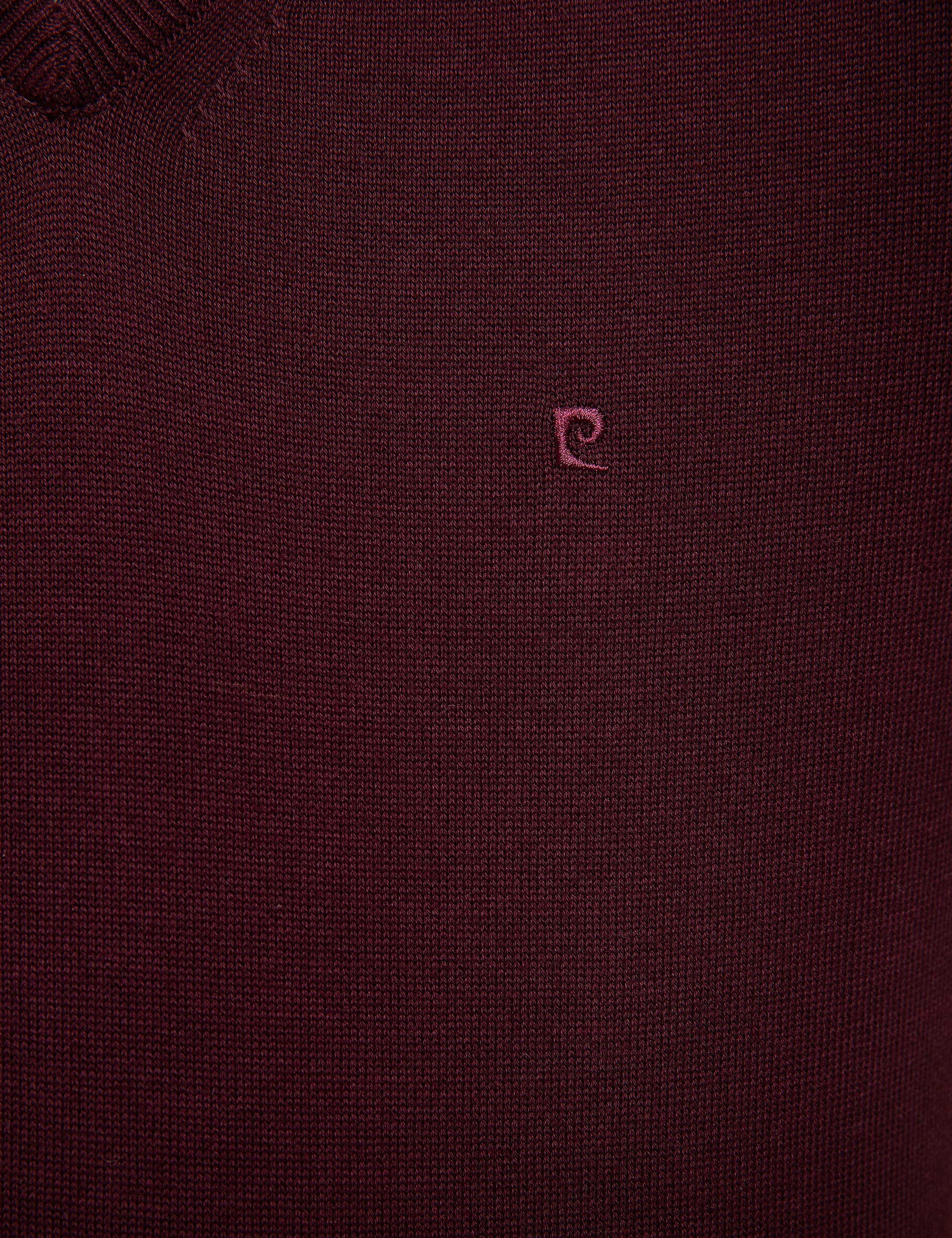 Bordo Slim Fit V Yaka Basic Triko Kazak - Image 5