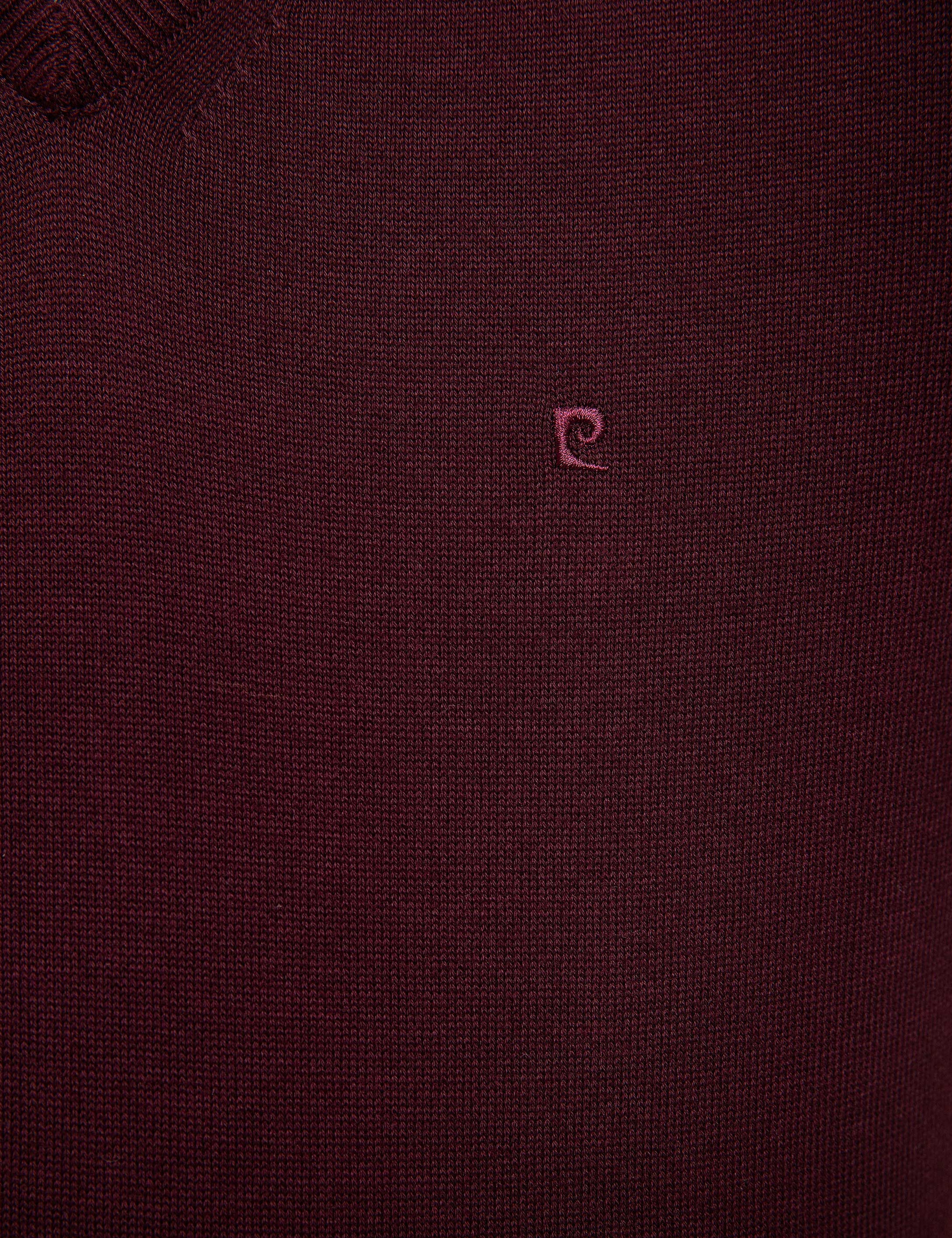 Bordo Slim Fit V Yaka Basic Triko Kazak
