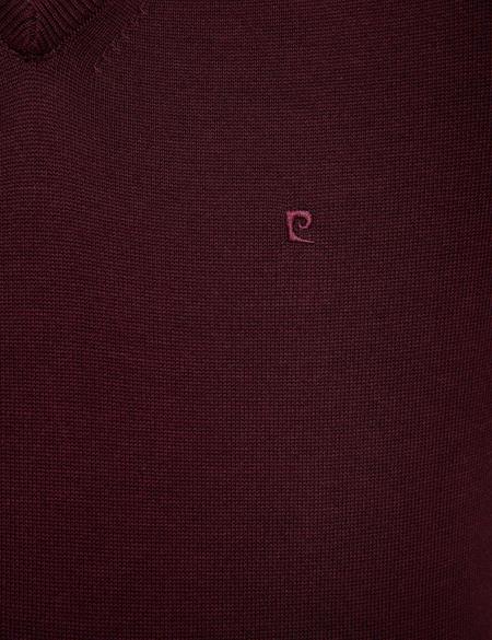 Bordo Slim Fit V Yaka Basic Triko Kazak - 50207495021