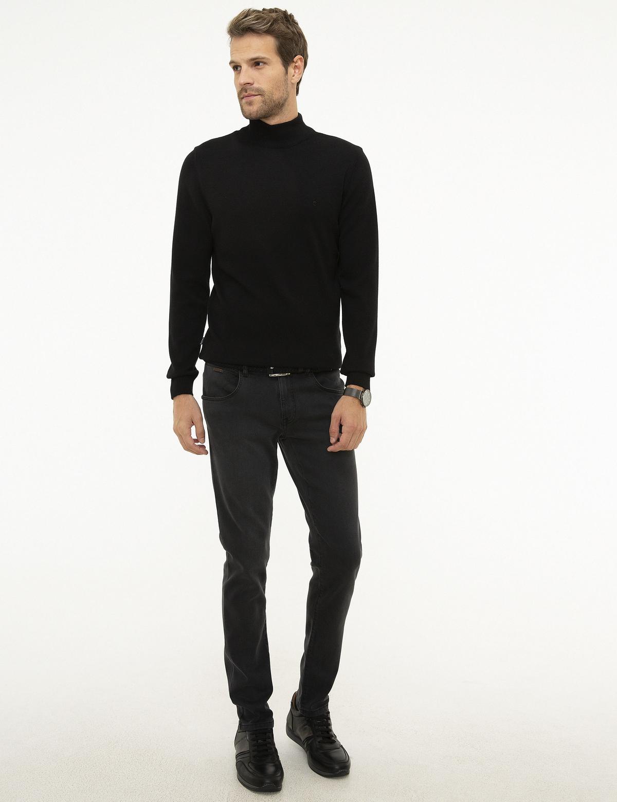 Siyah Slim Fit Basic Triko Kazak - 50207508151