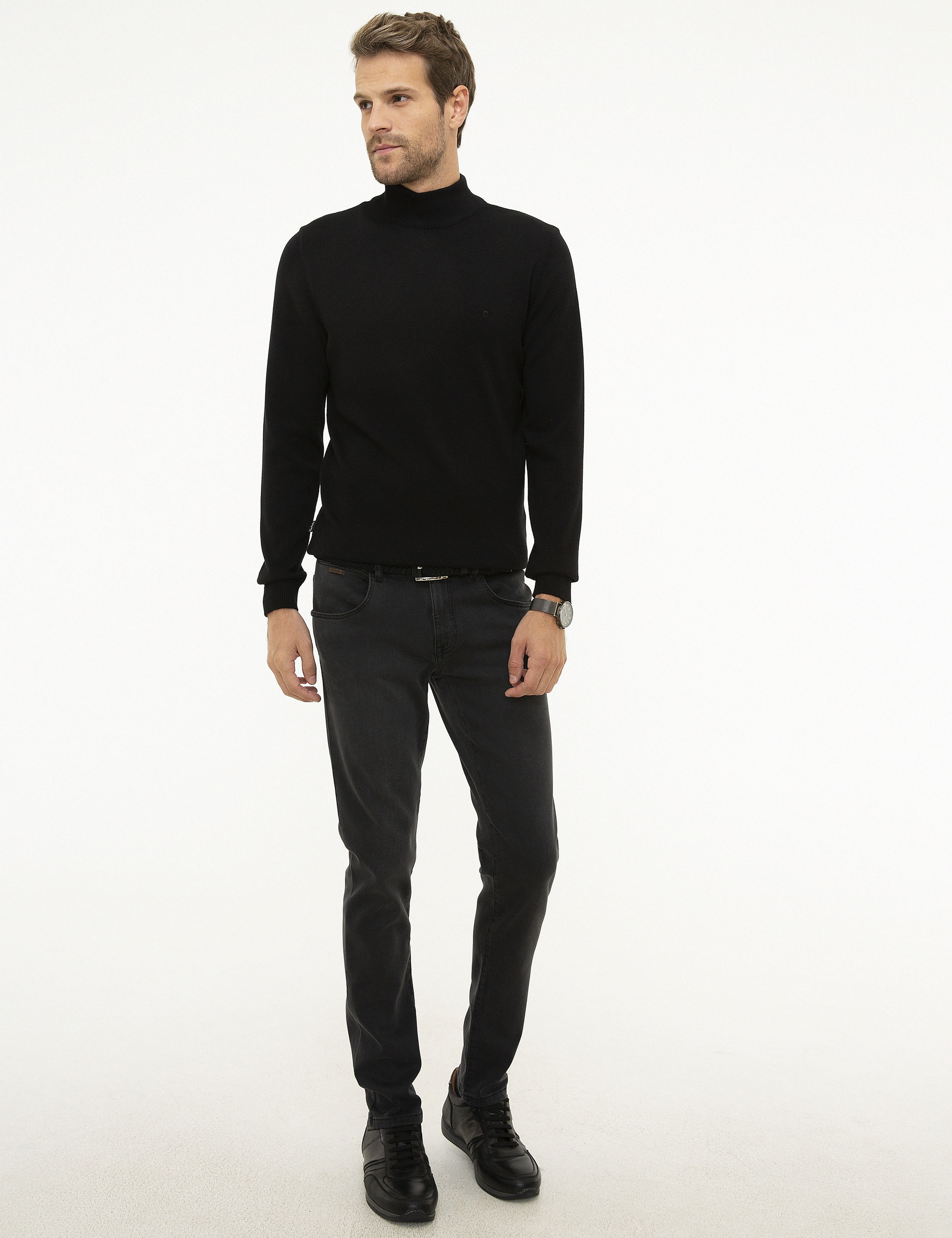 Siyah Slim Fit Basic Triko Kazak