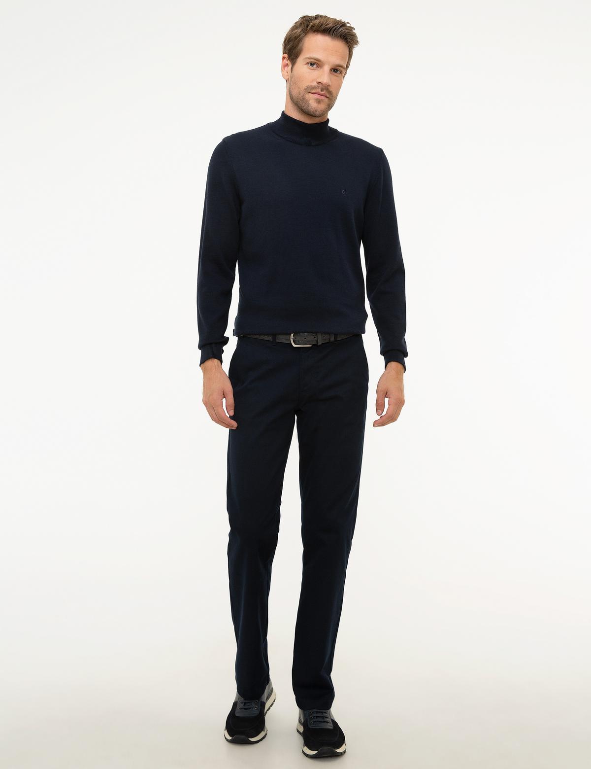 Koyu Lacivert Slim Fit Yarım Balıkçı Yaka Basic Triko Kazak - 50207508231