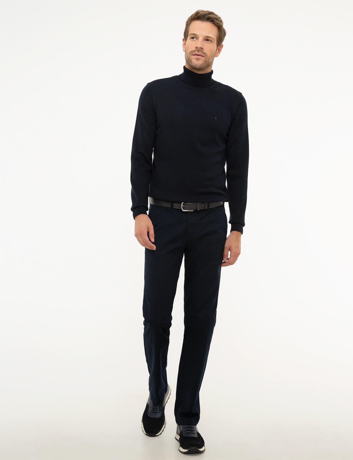 Koyu Lacivert Slim Fit Tam Balıkçı Yaka Basic Triko Kazak - 50207572206