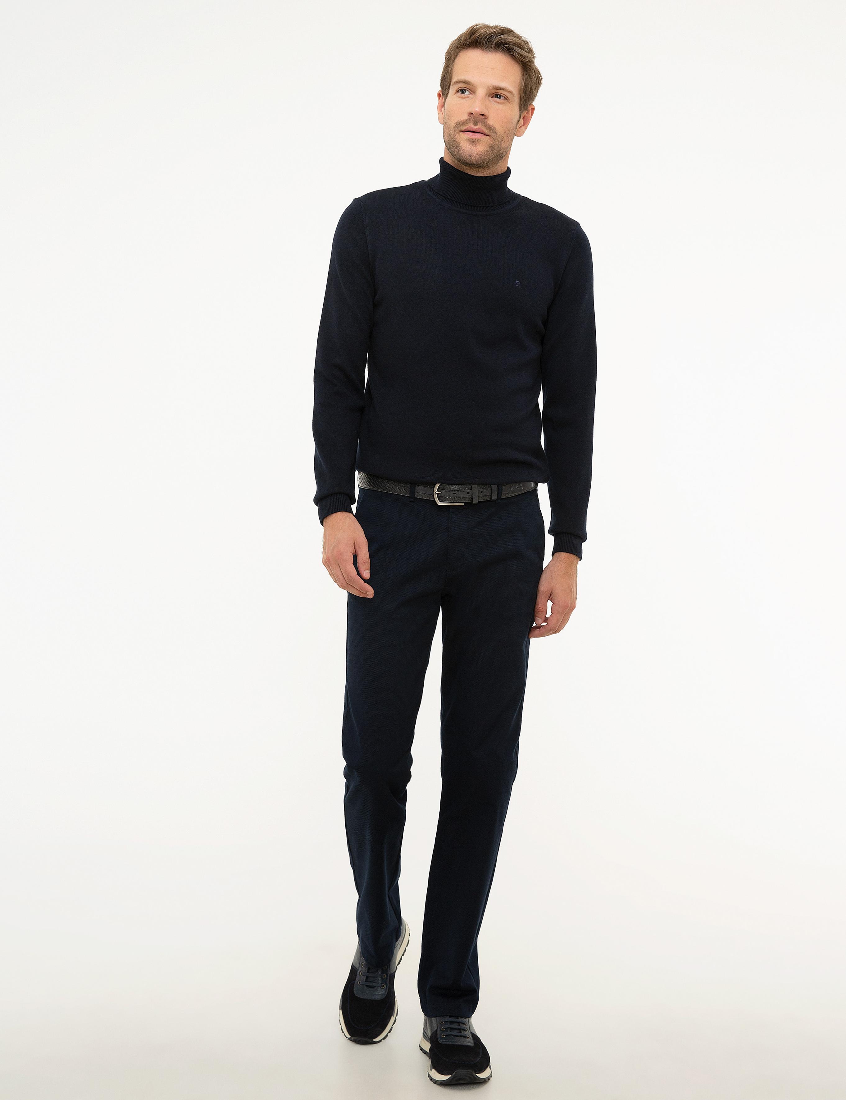Koyu Lacivert Slim Fit Tam Balıkçı Yaka Basic Triko Kazak