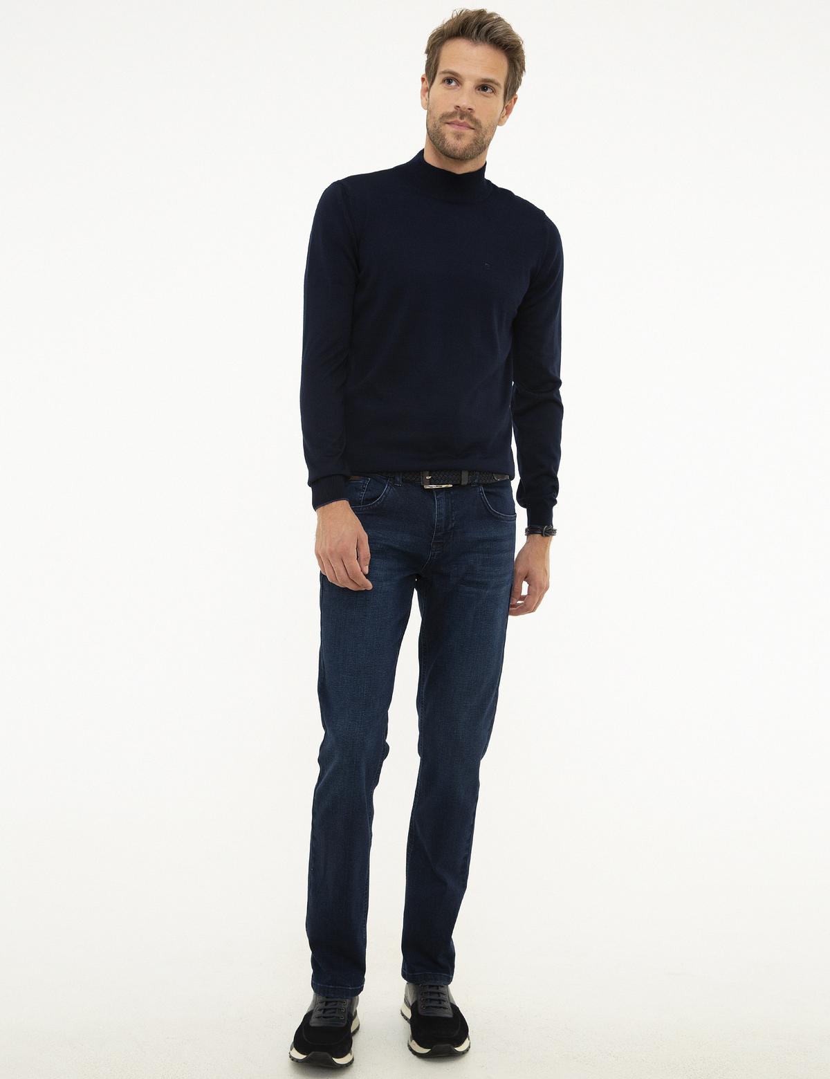 Lacivert Slim Fit Yarım Balıkçı Yaka Basic Triko Kazak - 50206758006