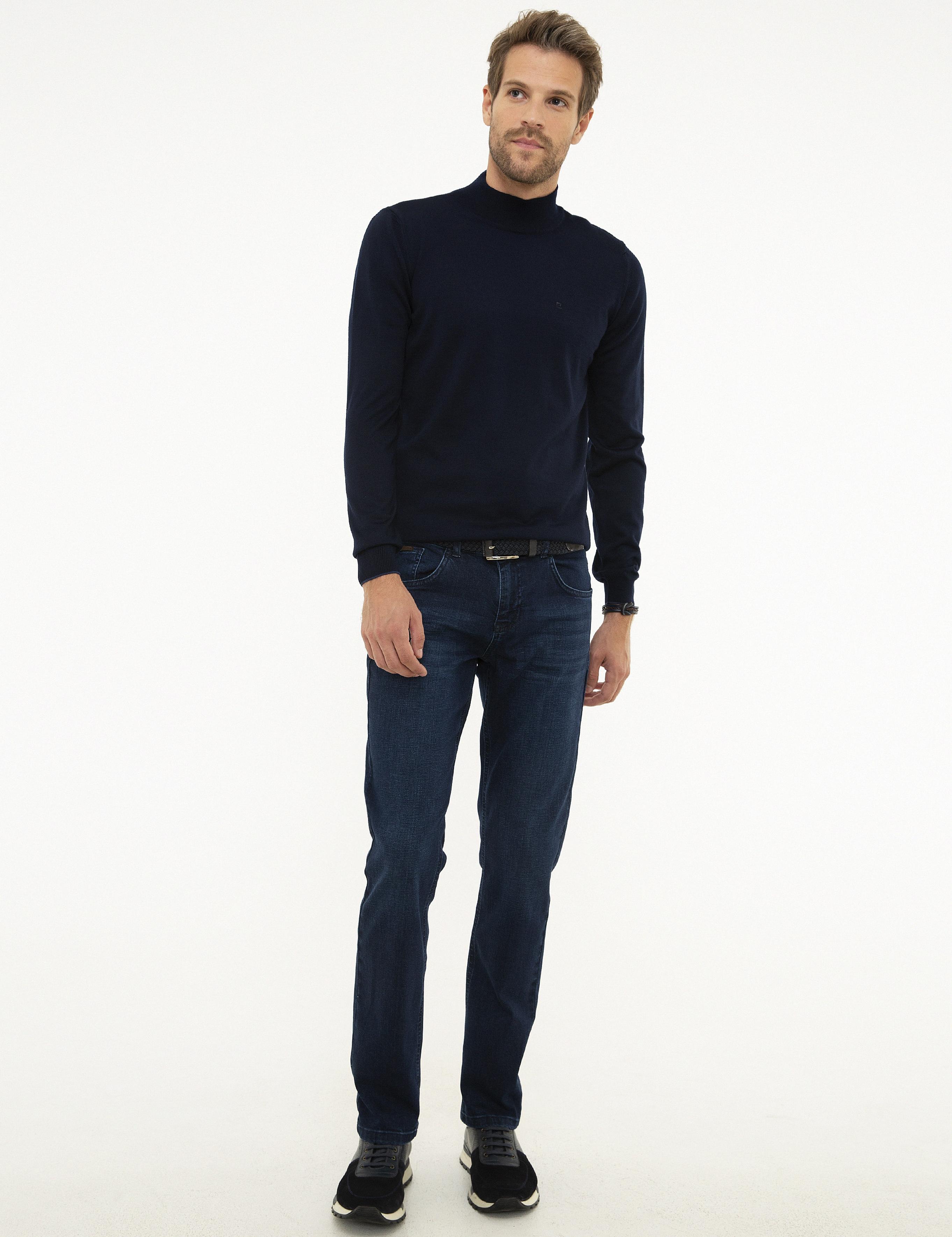 Lacivert Slim Fit Yarım Balıkçı Yaka Basic Triko Kazak