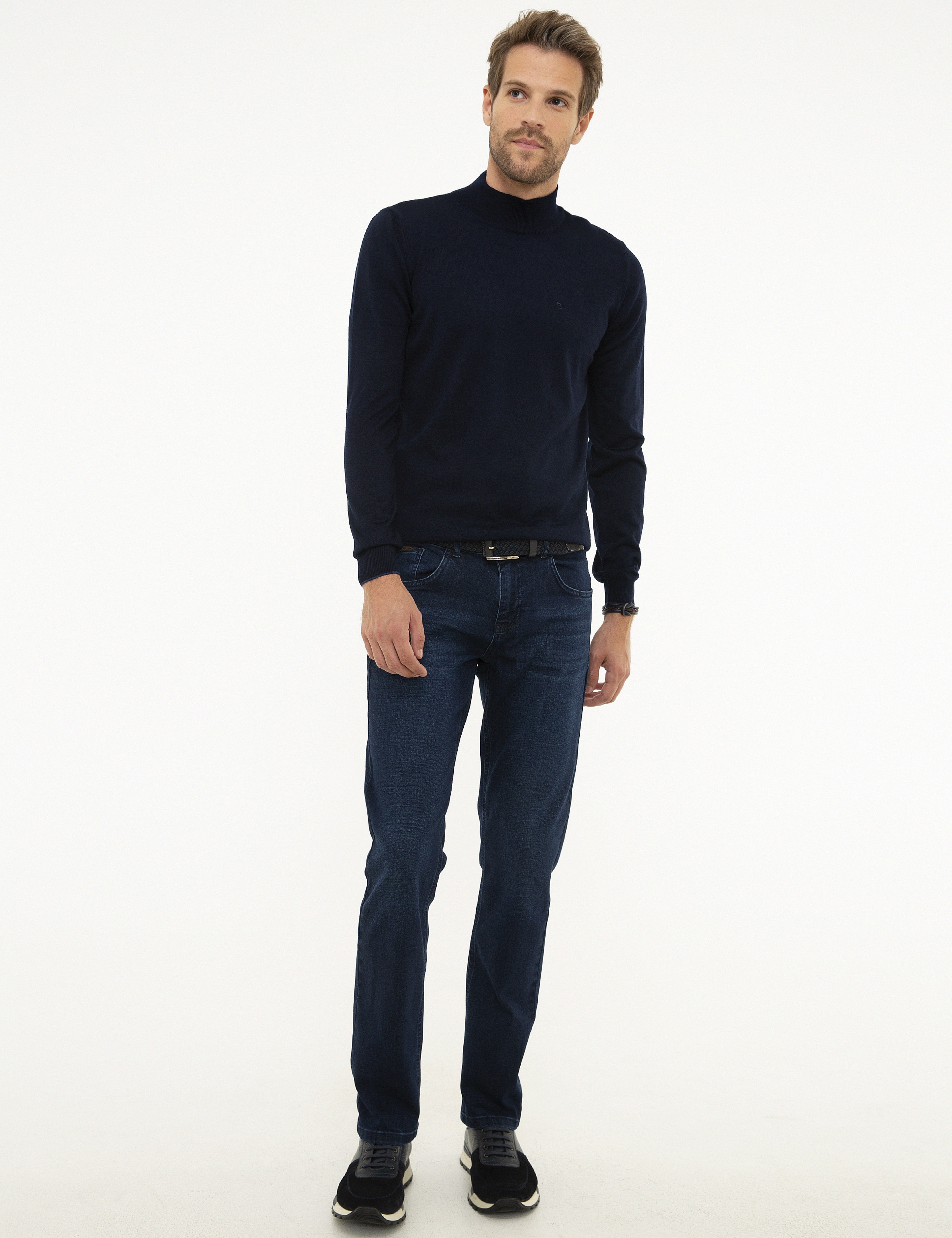 Lacivert Slim Fit Yarım Balıkçı Yaka Basic Triko Kazak