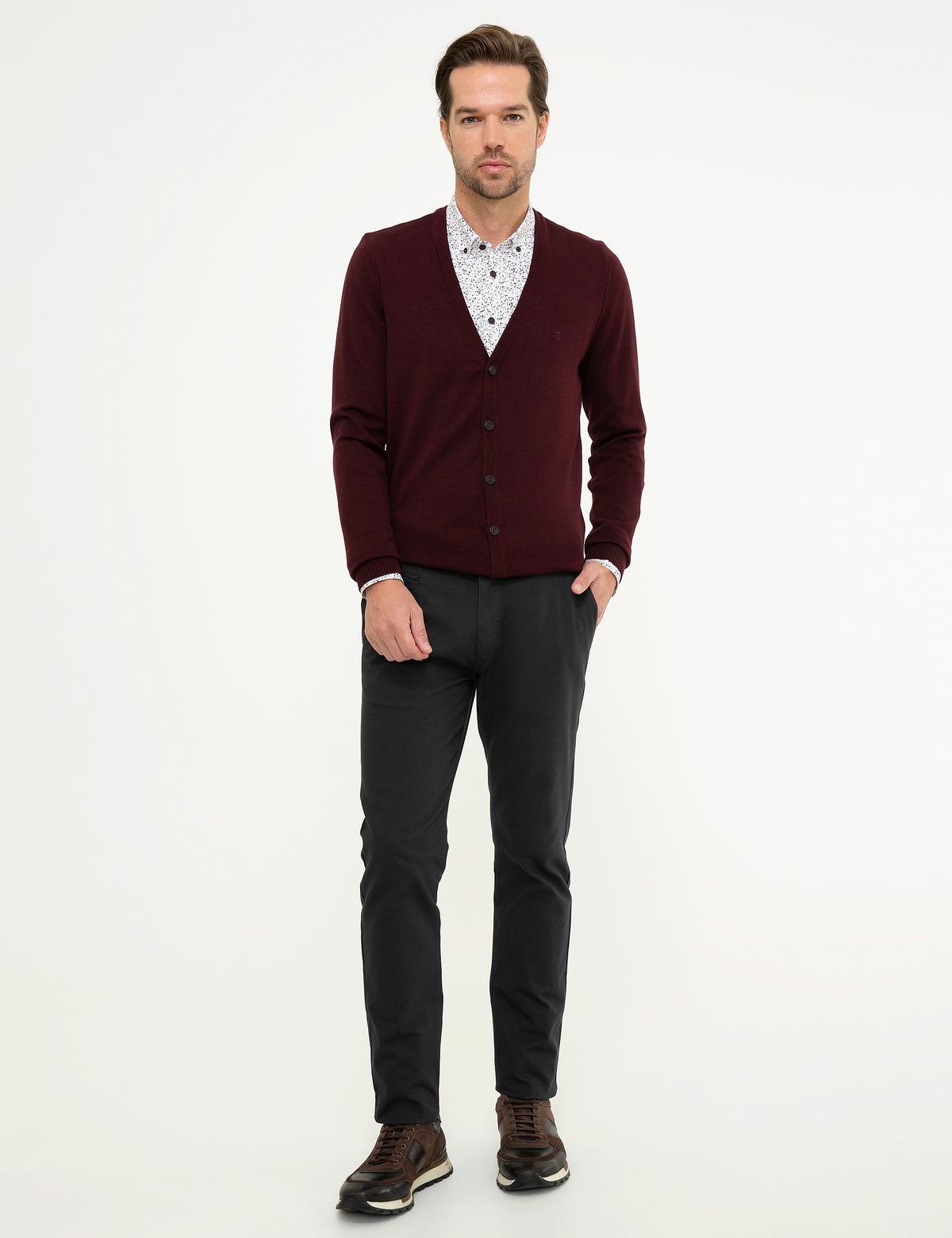 Bordo Slim Fit Basic Triko Hırka - 50207747031