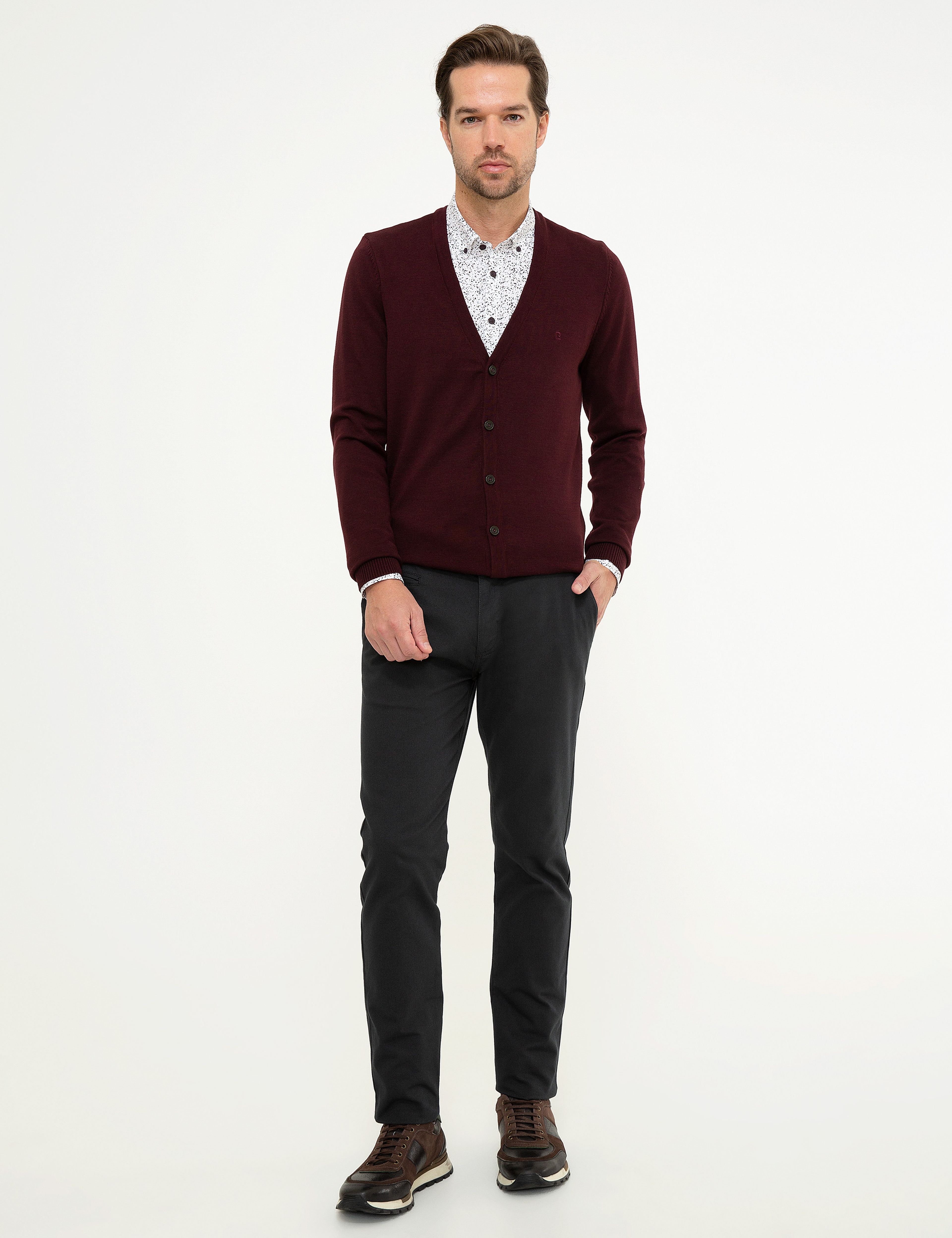 Bordo Slim Fit Basic Triko Hırka