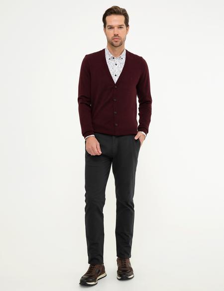 Bordo Slim Fit Basic Triko Hırka - 50207747031