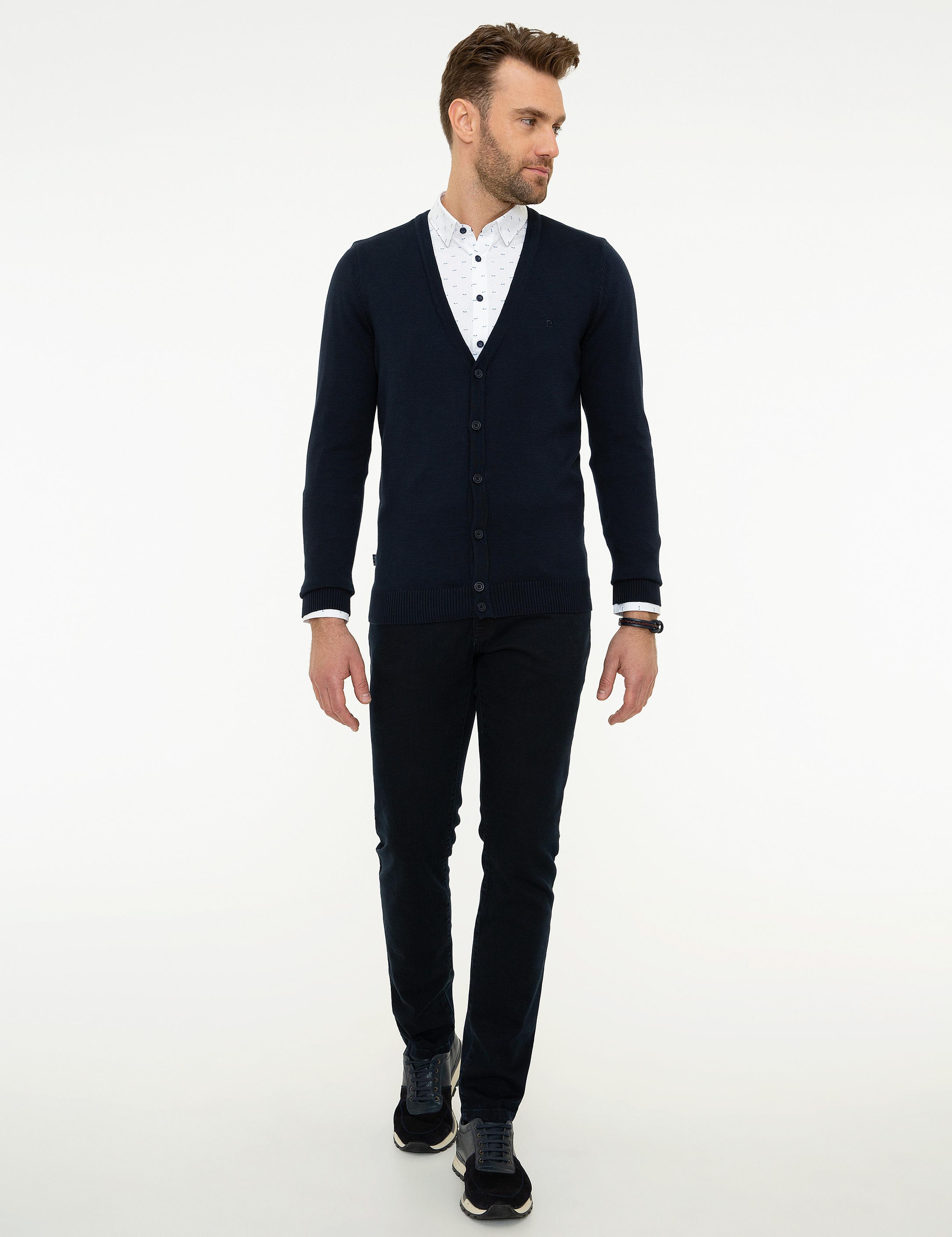 Koyu Lacivert Slim Fit Basic Triko Hırka