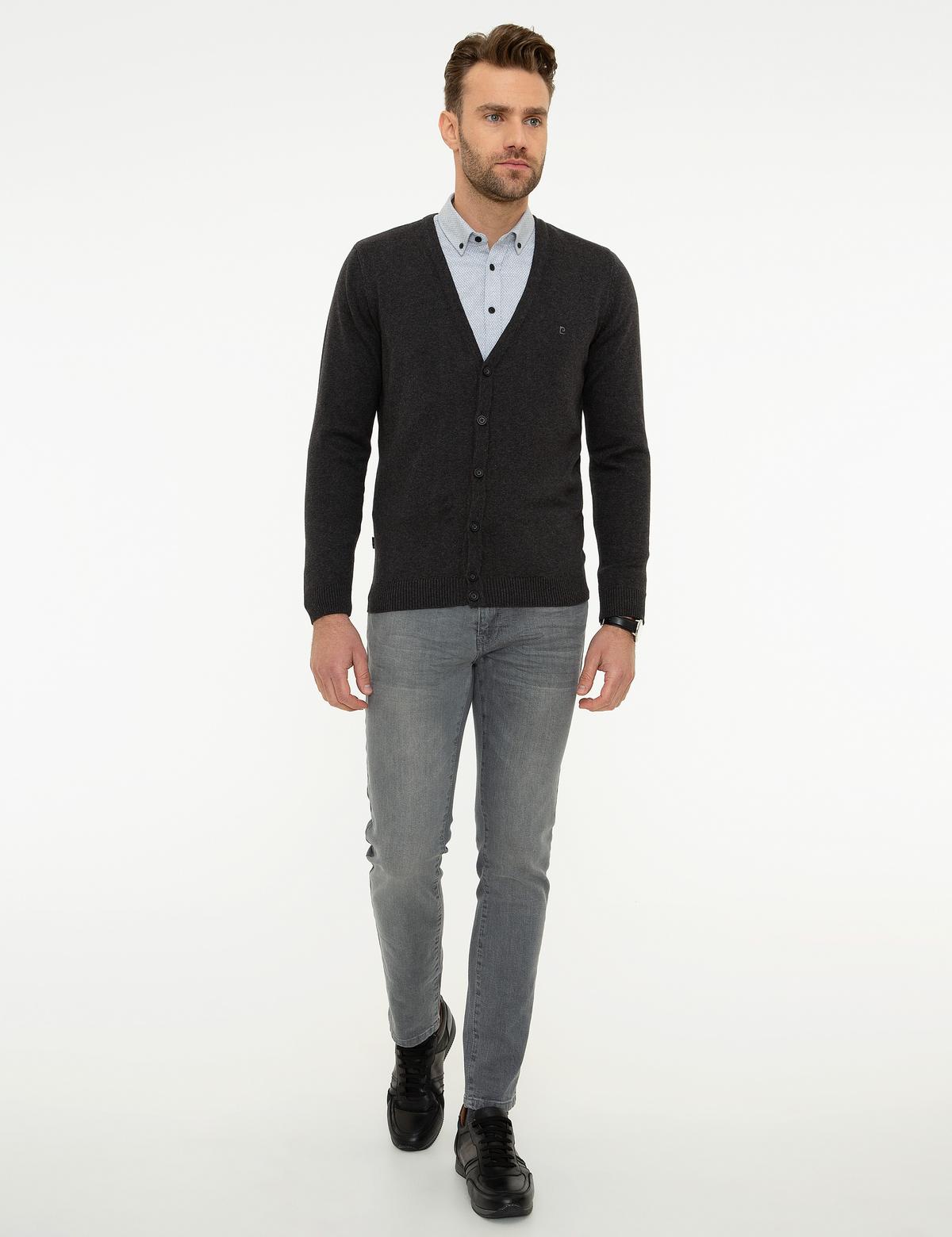 Antrasit Melanj Slim Fit Basic Triko Hırka - 50207747061