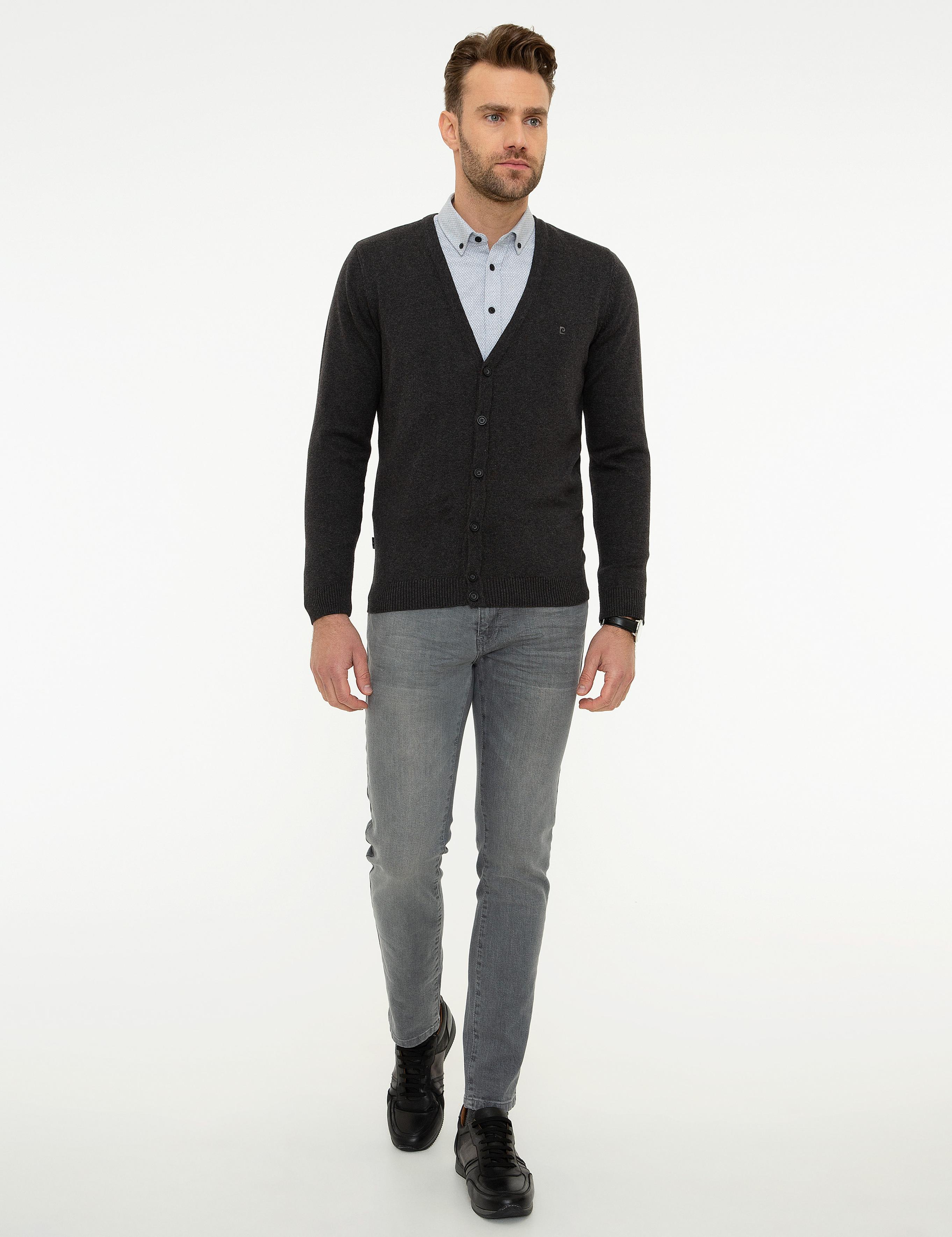 Antrasit Melanj Slim Fit Basic Triko Hırka