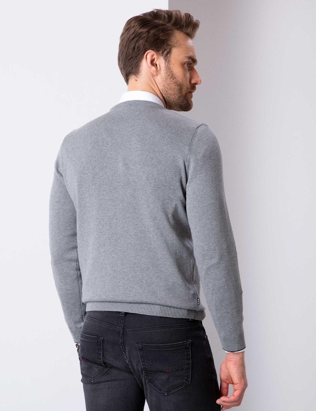 Gri Melanj Slim Fit Basic Kazak - 50207445163