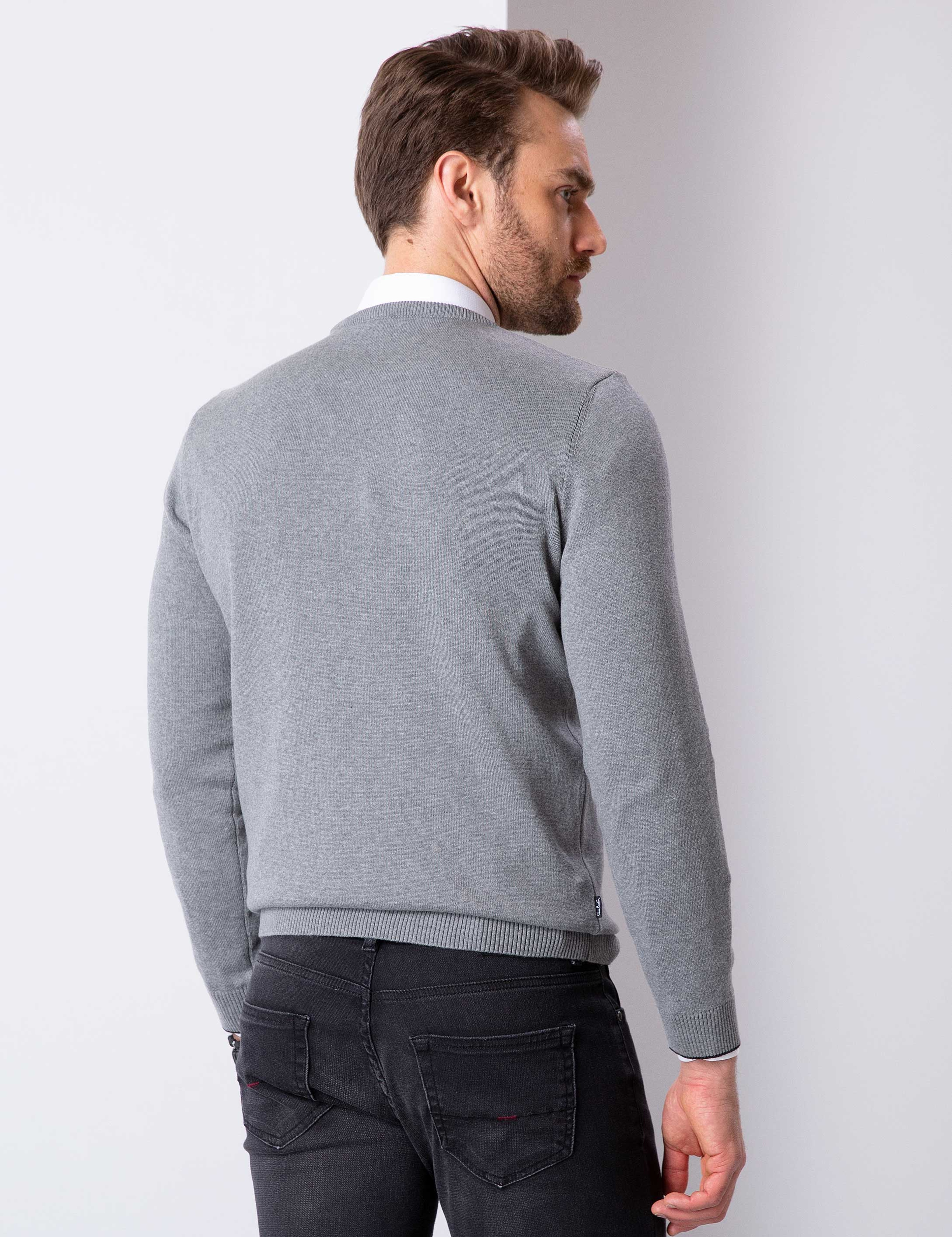 Gri Melanj Slim Fit Basic Kazak - Image 5