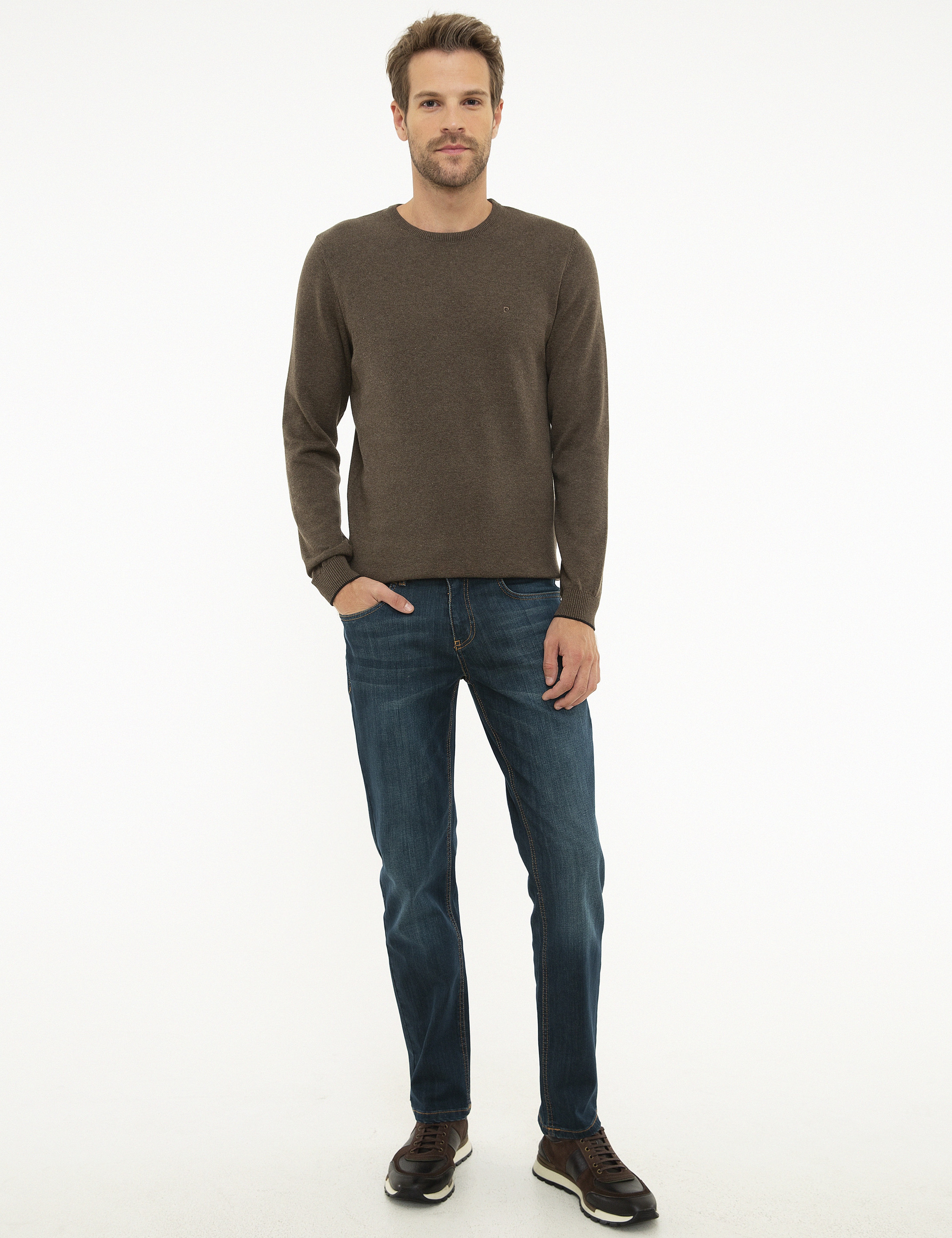 Haki Melanj Slim Fit Bisiklet Yaka Basic Triko Kazak - Image 5