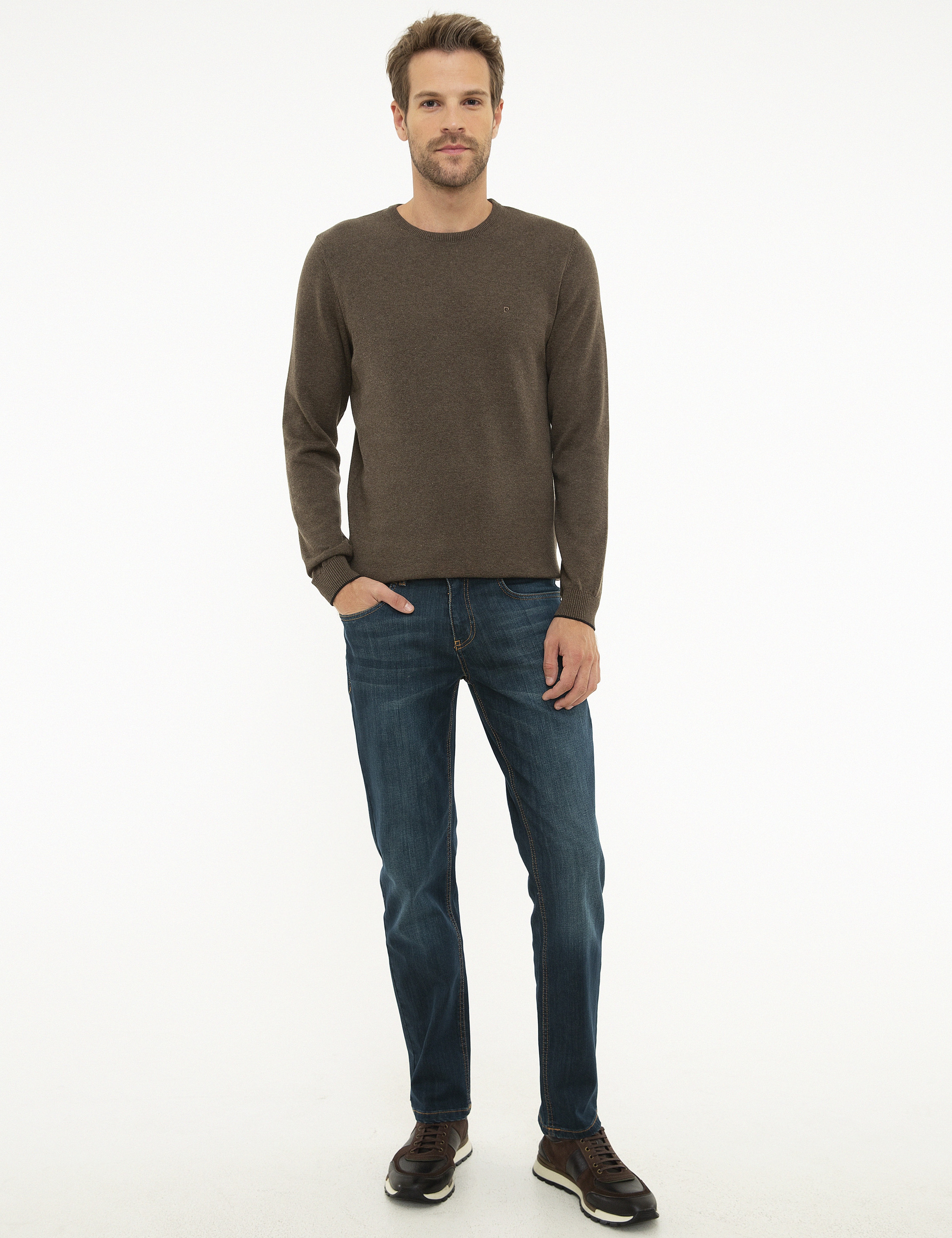 Haki Melanj Slim Fit Bisiklet Yaka Basic Triko Kazak