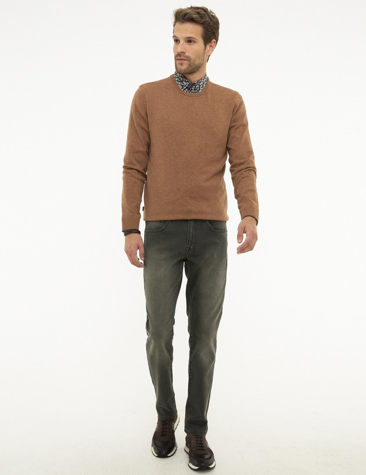 Taba Melanj Slim Fit Bisiklet Yaka Basic Triko Kazak - 50207445192