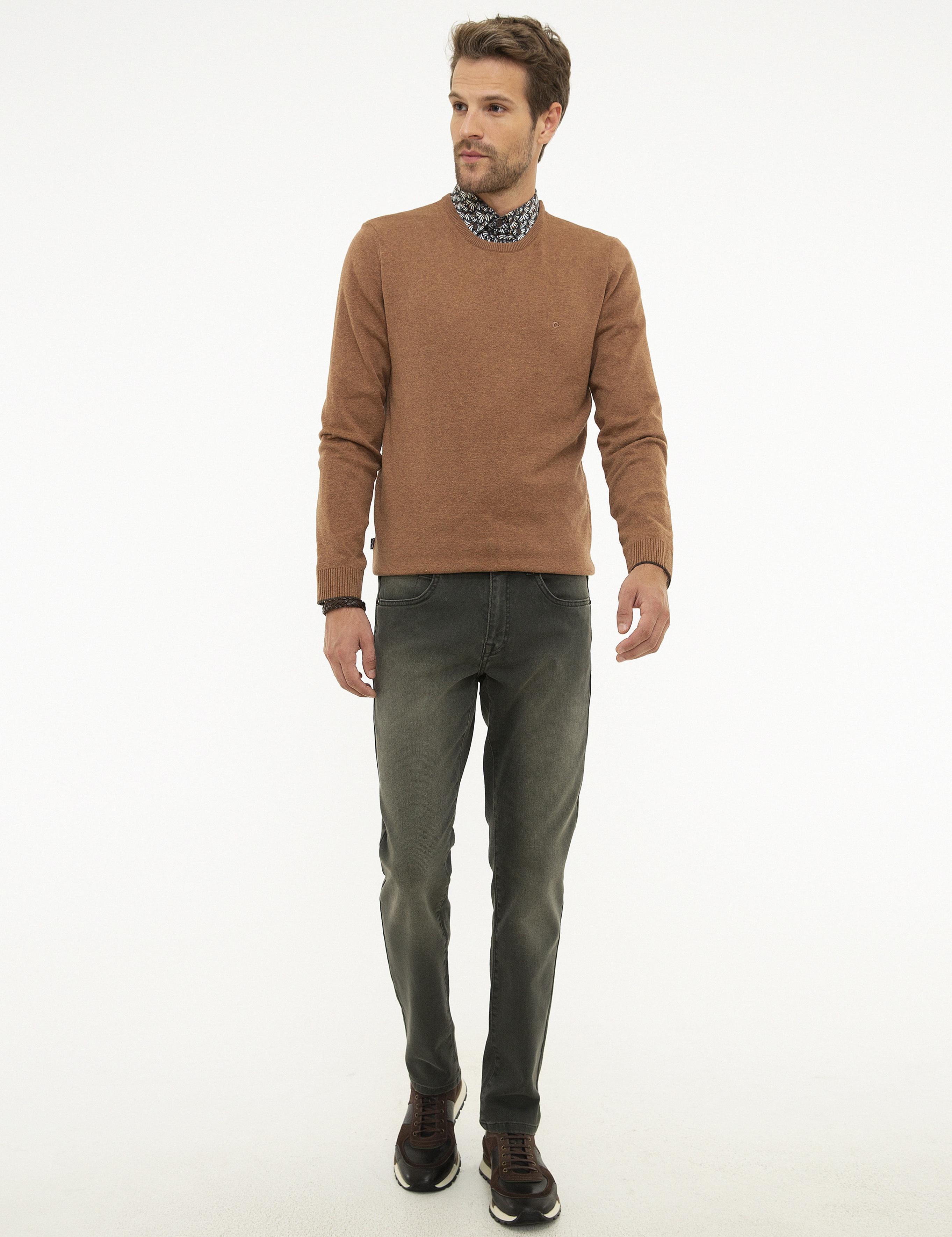 Taba Melanj Slim Fit Bisiklet Yaka Basic Triko Kazak