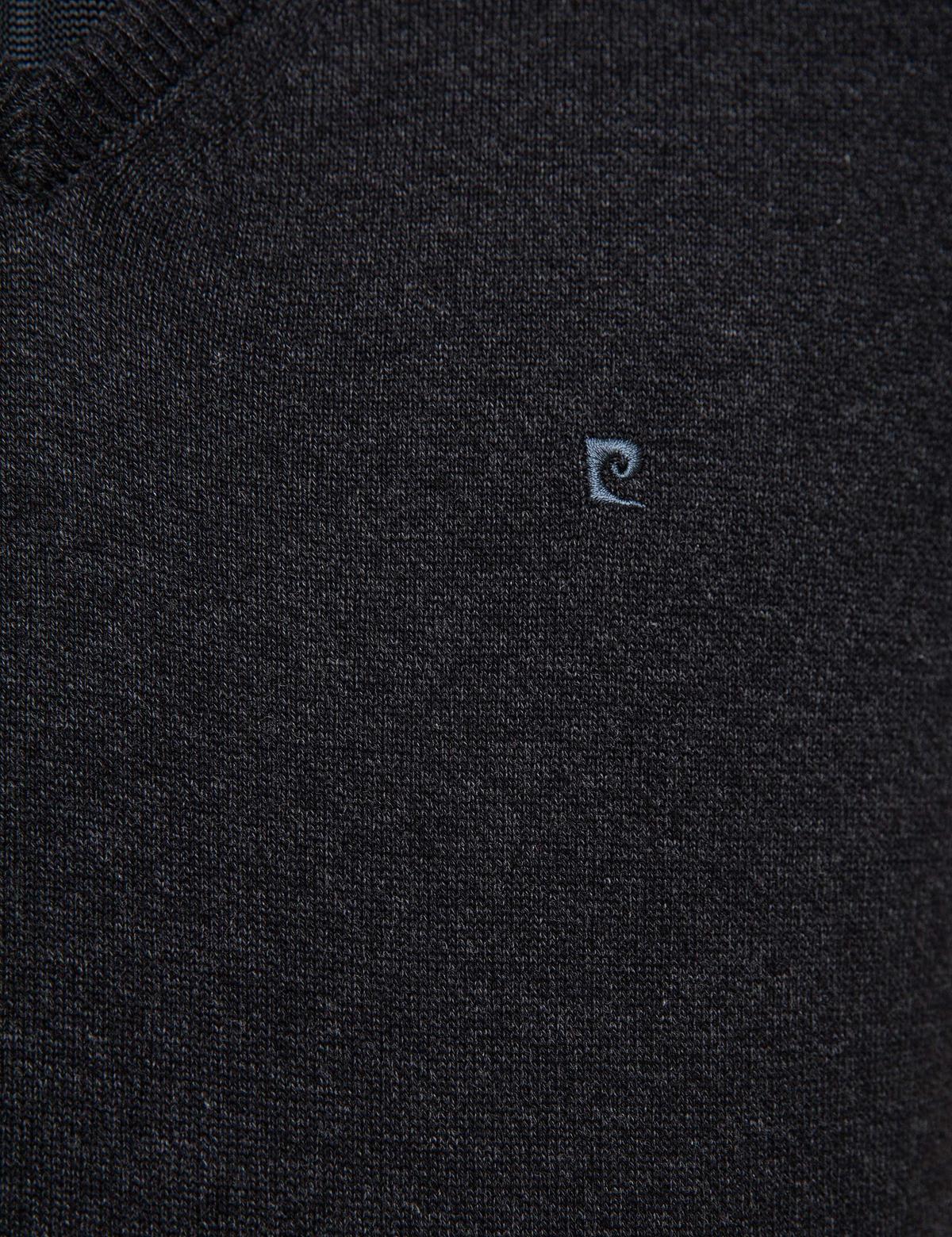 Antrasit Melanj Slim Fit V Yaka Basic Triko Kazak - 50207495031