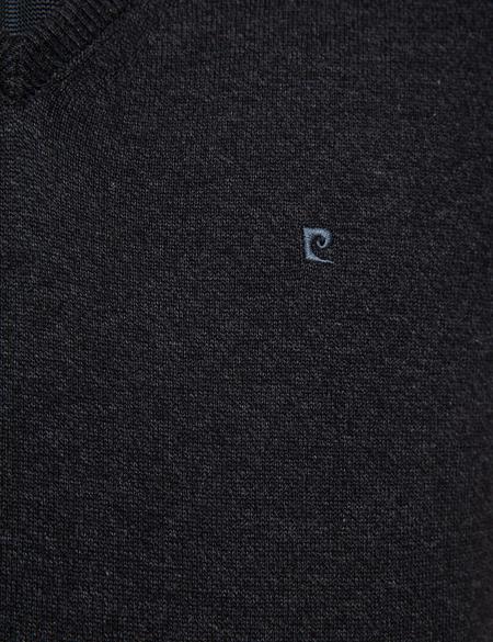 Antrasit Melanj Slim Fit V Yaka Basic Triko Kazak - 50207495031