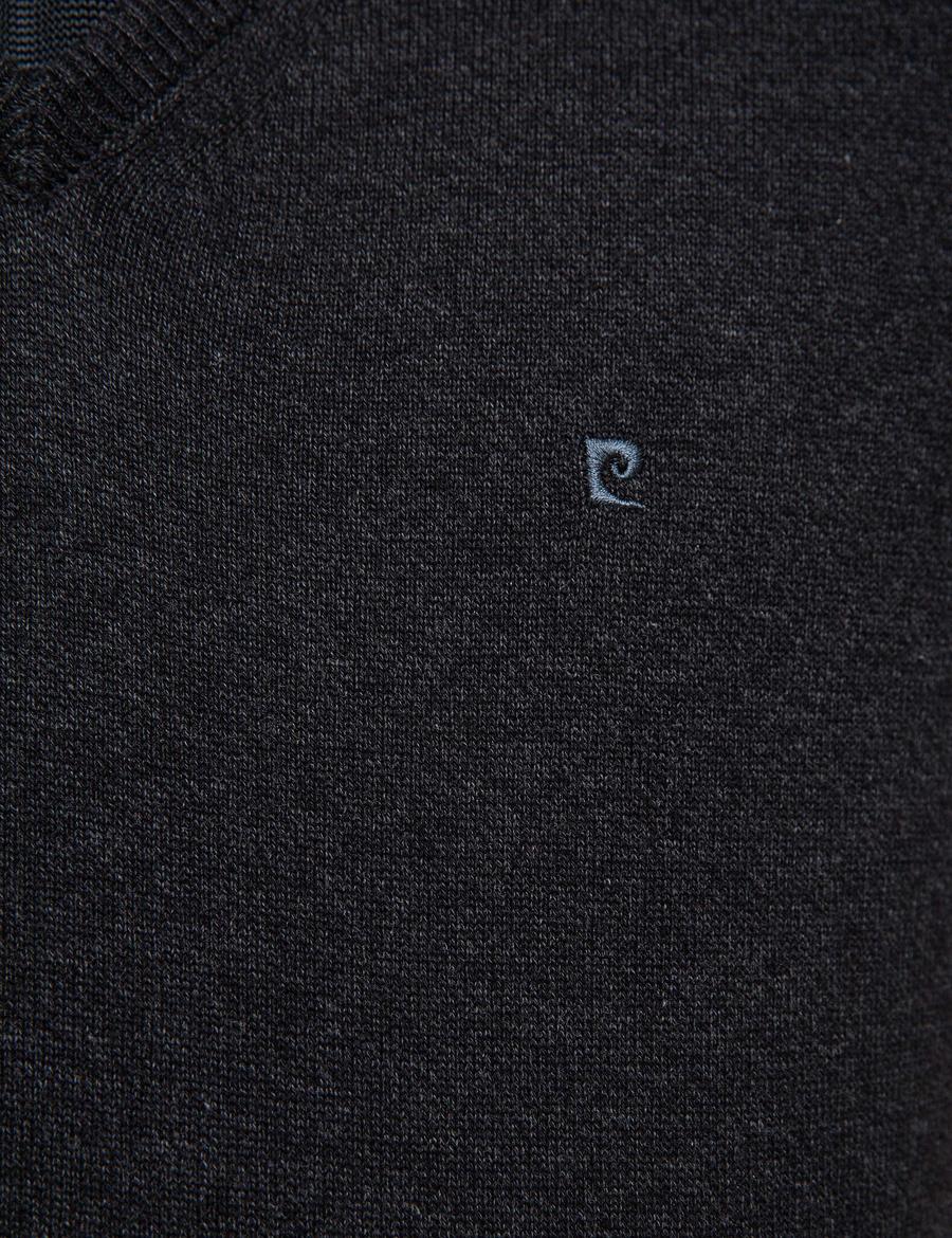 Antrasit Melanj Slim Fit V Yaka Basic Triko Kazak