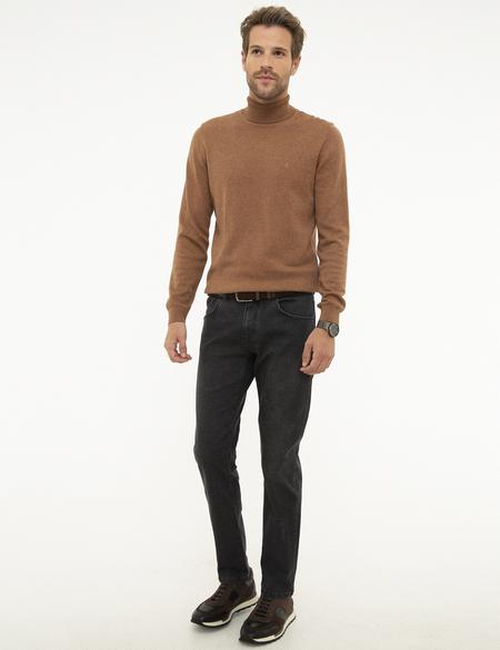 Taba Melanj Slim Fit Tam Balıkçı Yaka Basic Triko Kazak - 50207572037