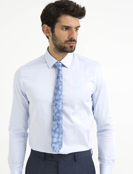 Açık Mavi Slim Fit Uzun Kollu Basic Gömlek - 50189526005