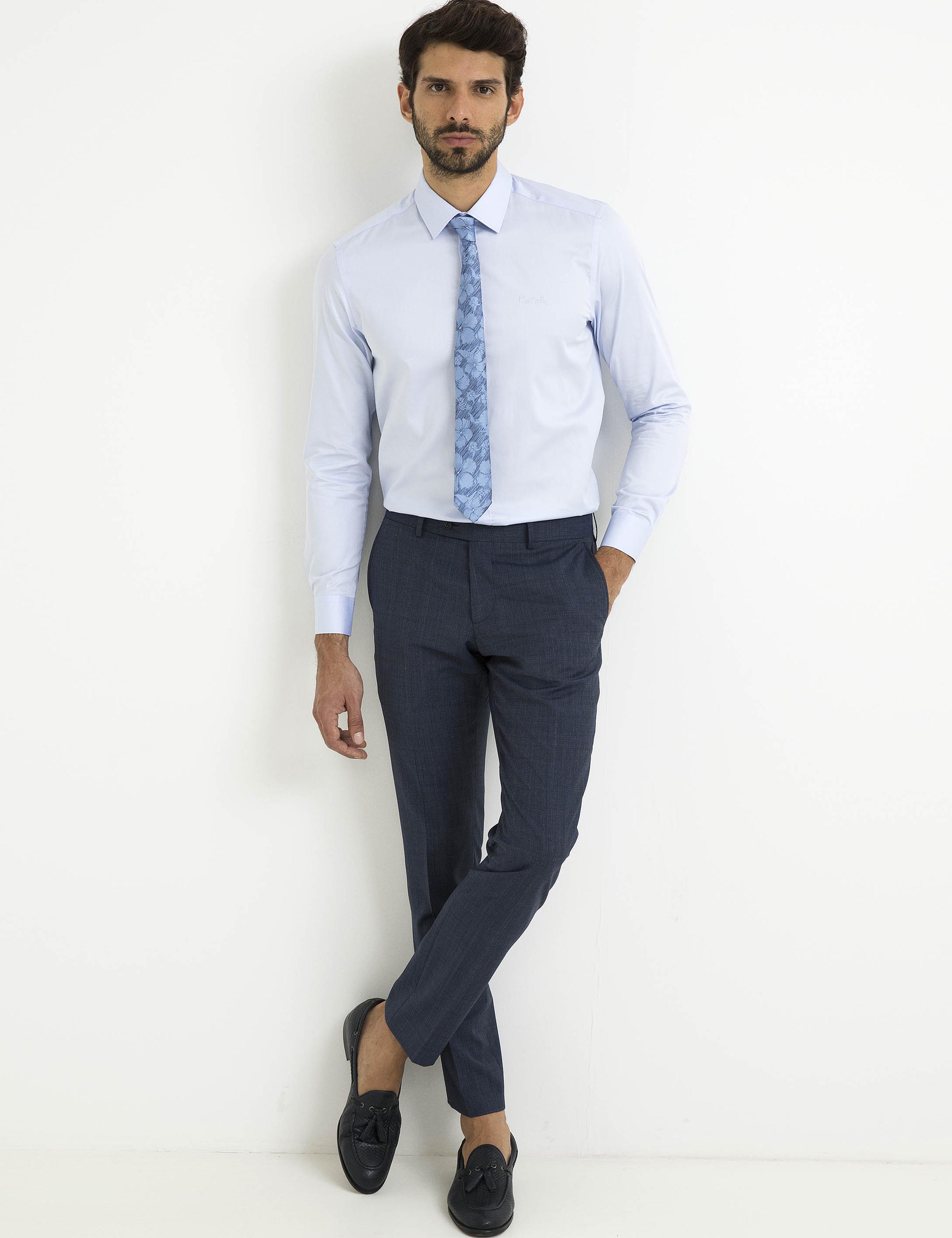 Açık Mavi Slim Fit Uzun Kollu Basic Gömlek