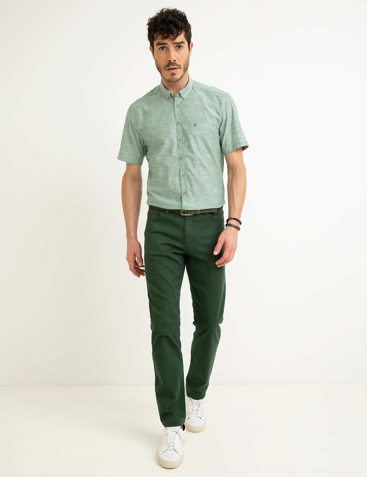 Yeşil Regular Fit Kısa Kol Gömlek