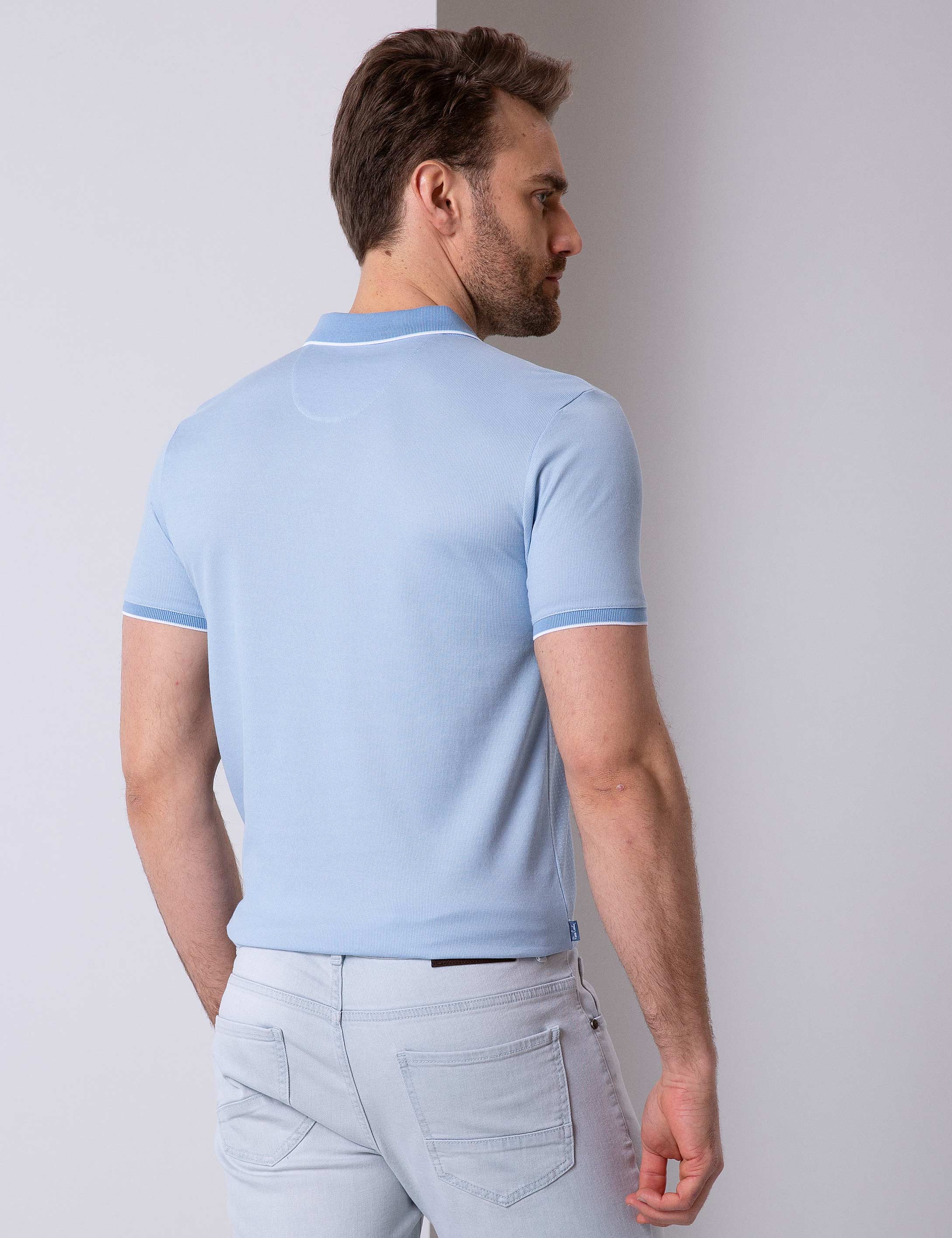 Açık Mavi Slim Fit Polo Yaka T-Shirt - Image 4