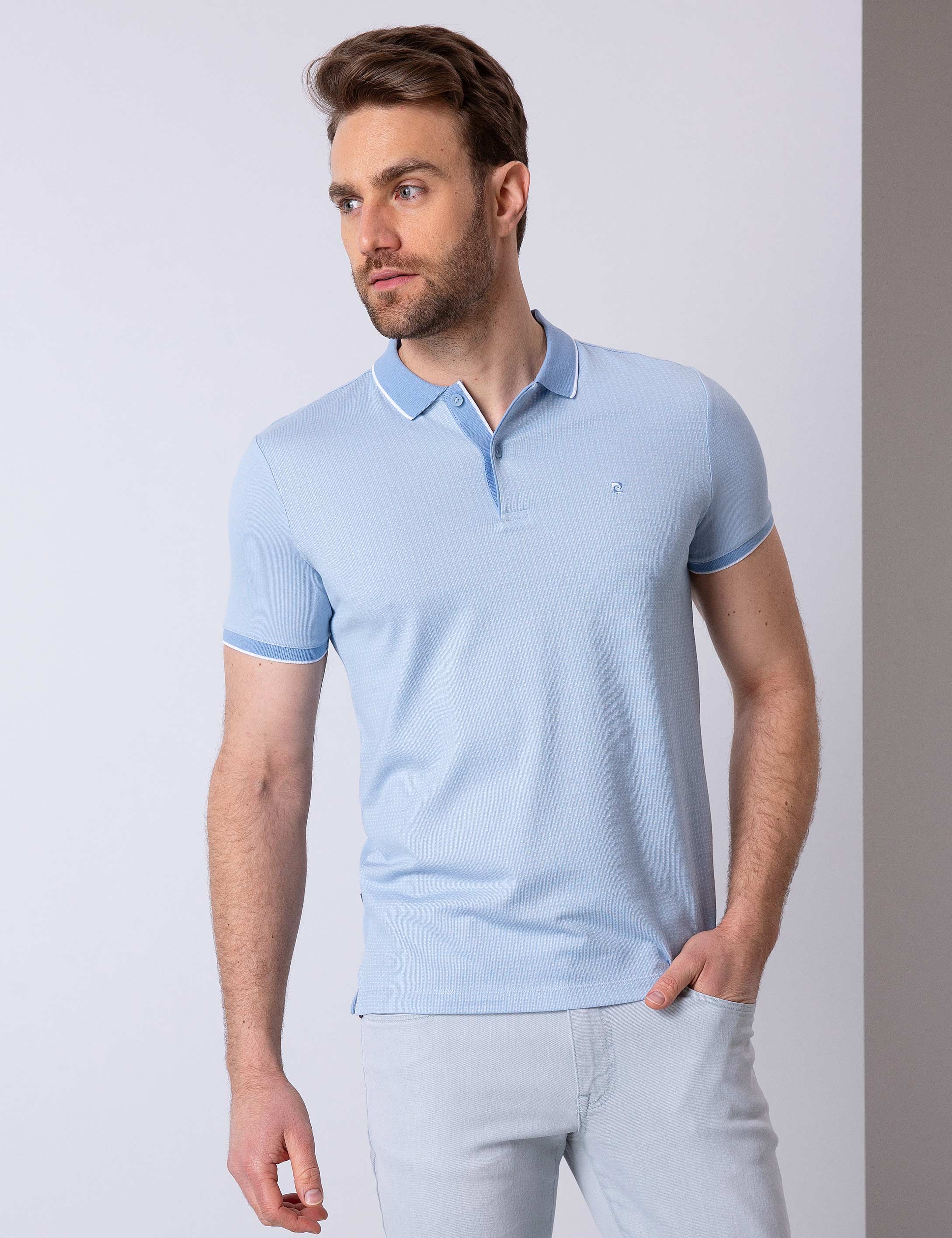 Açık Mavi Slim Fit Polo Yaka T-Shirt - Image 1
