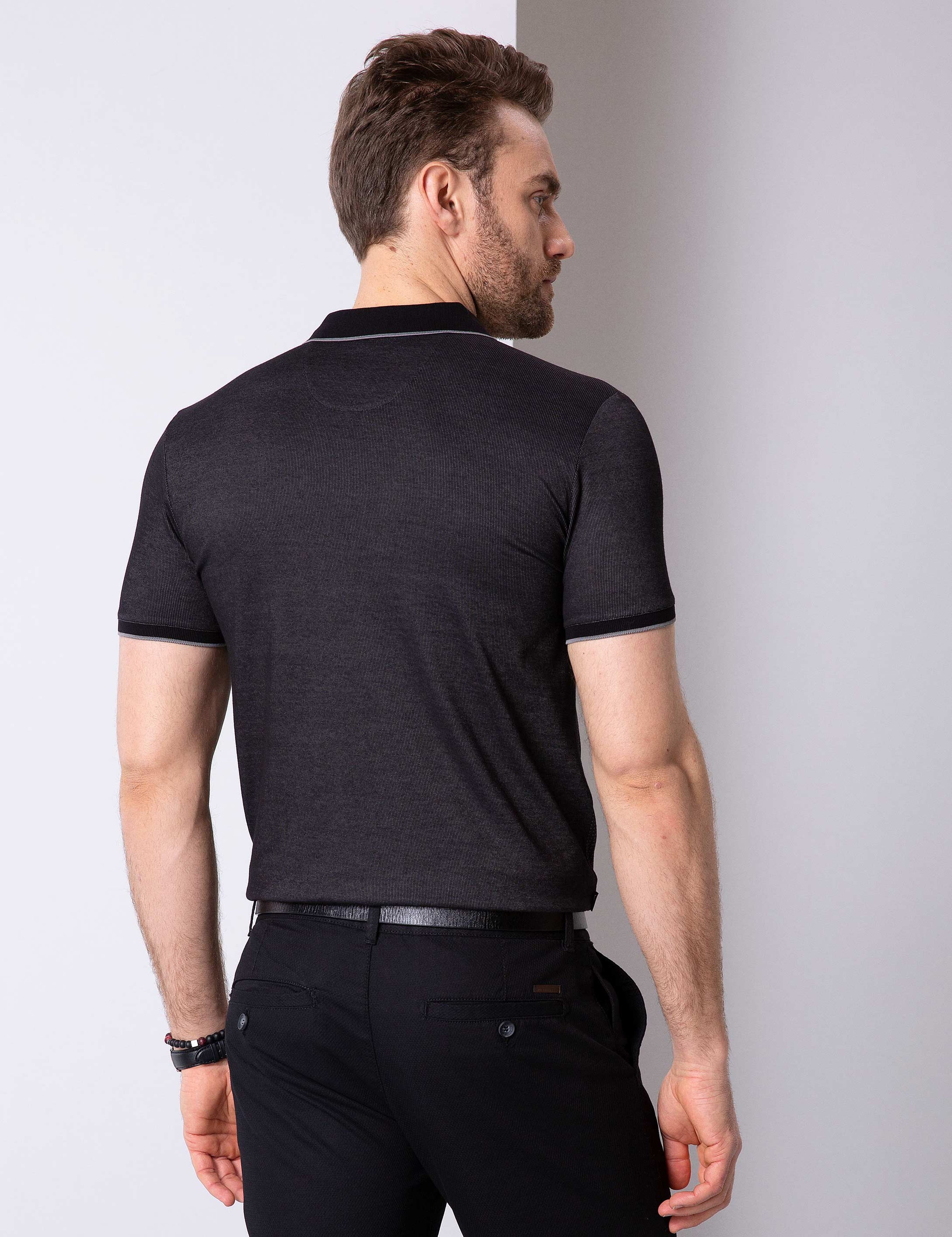 Siyah Slim Fit Polo Yaka T-Shirt - Image 3
