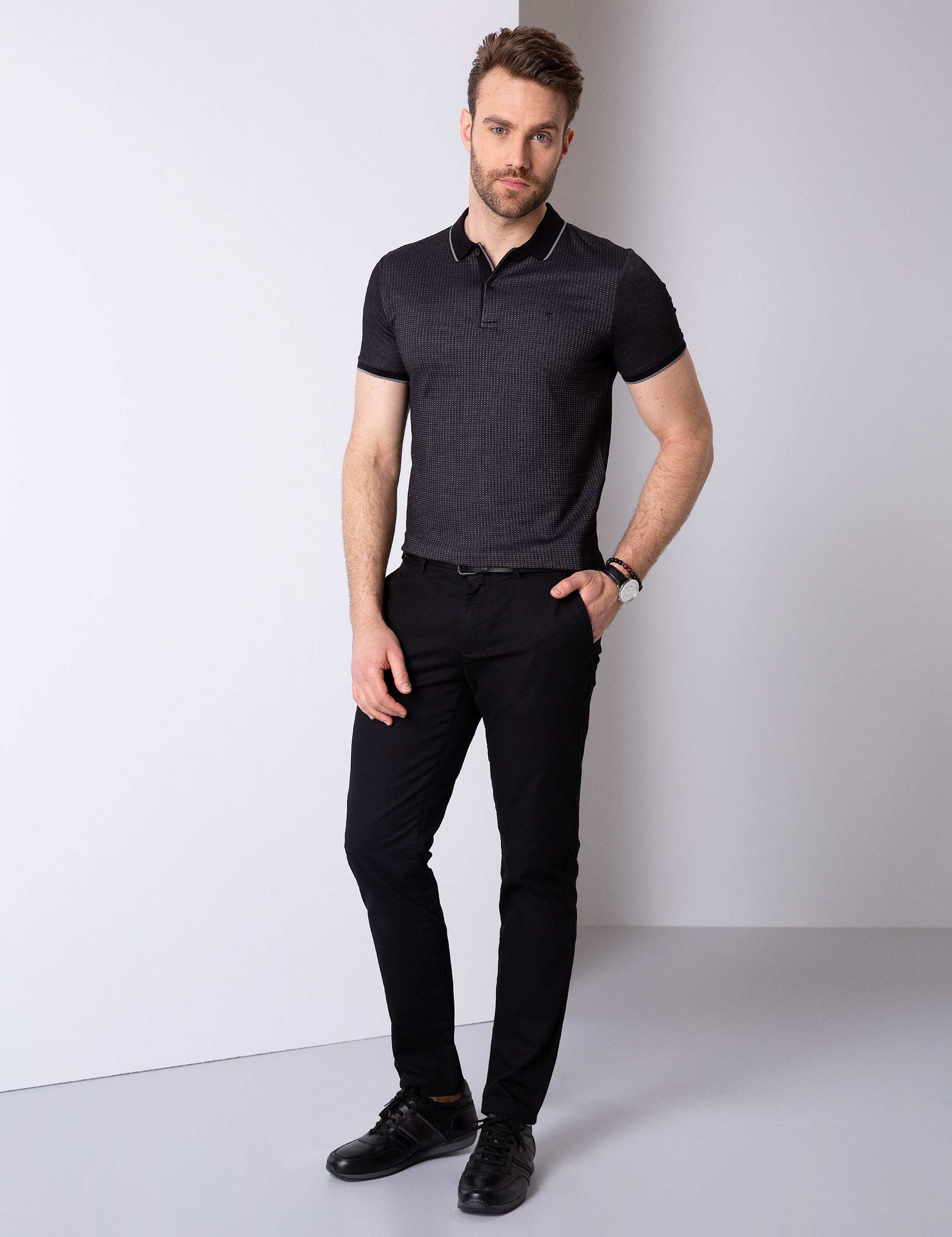 Siyah Slim Fit Polo Yaka T-Shirt - Image 2
