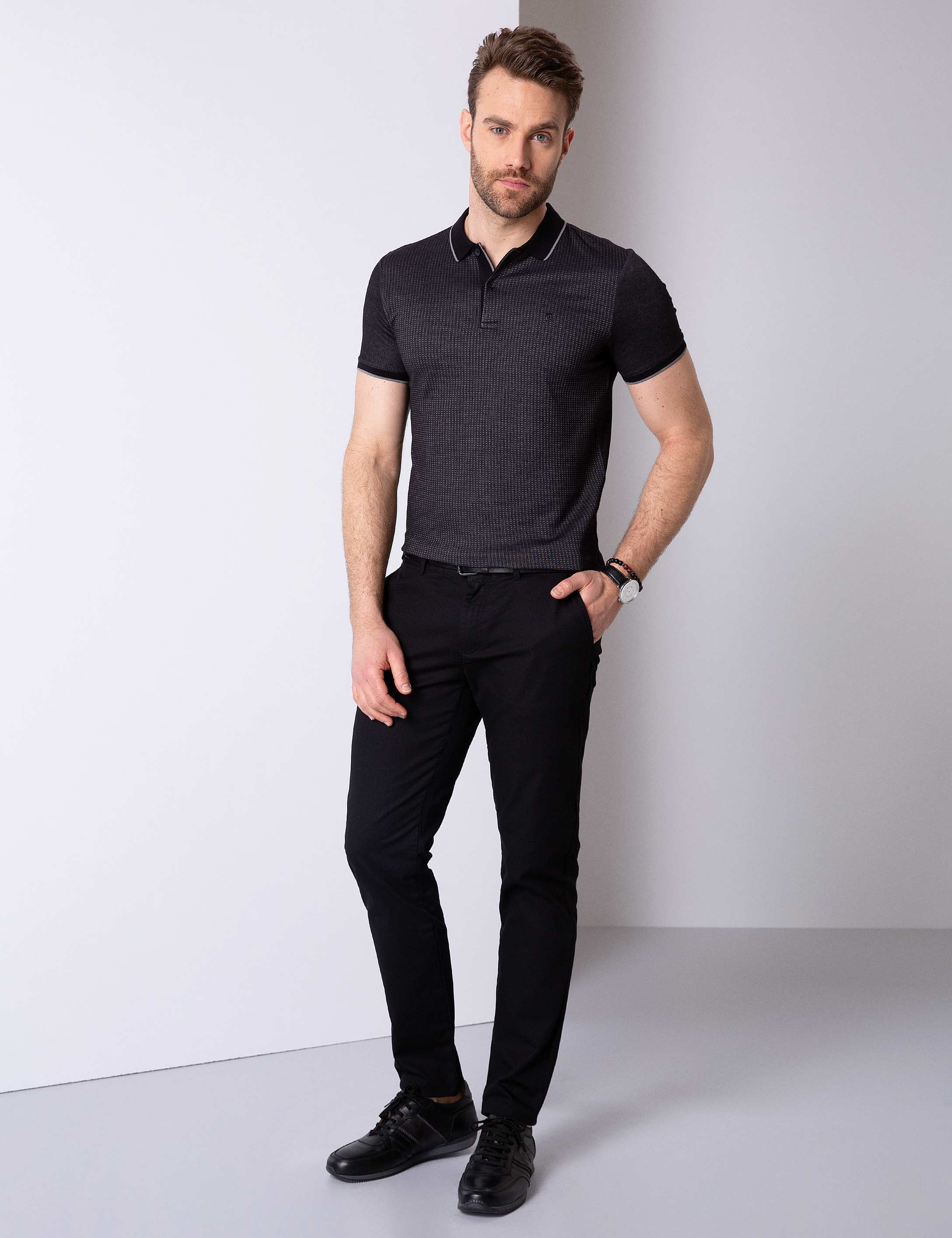 Siyah Slim Fit Polo Yaka T-Shirt
