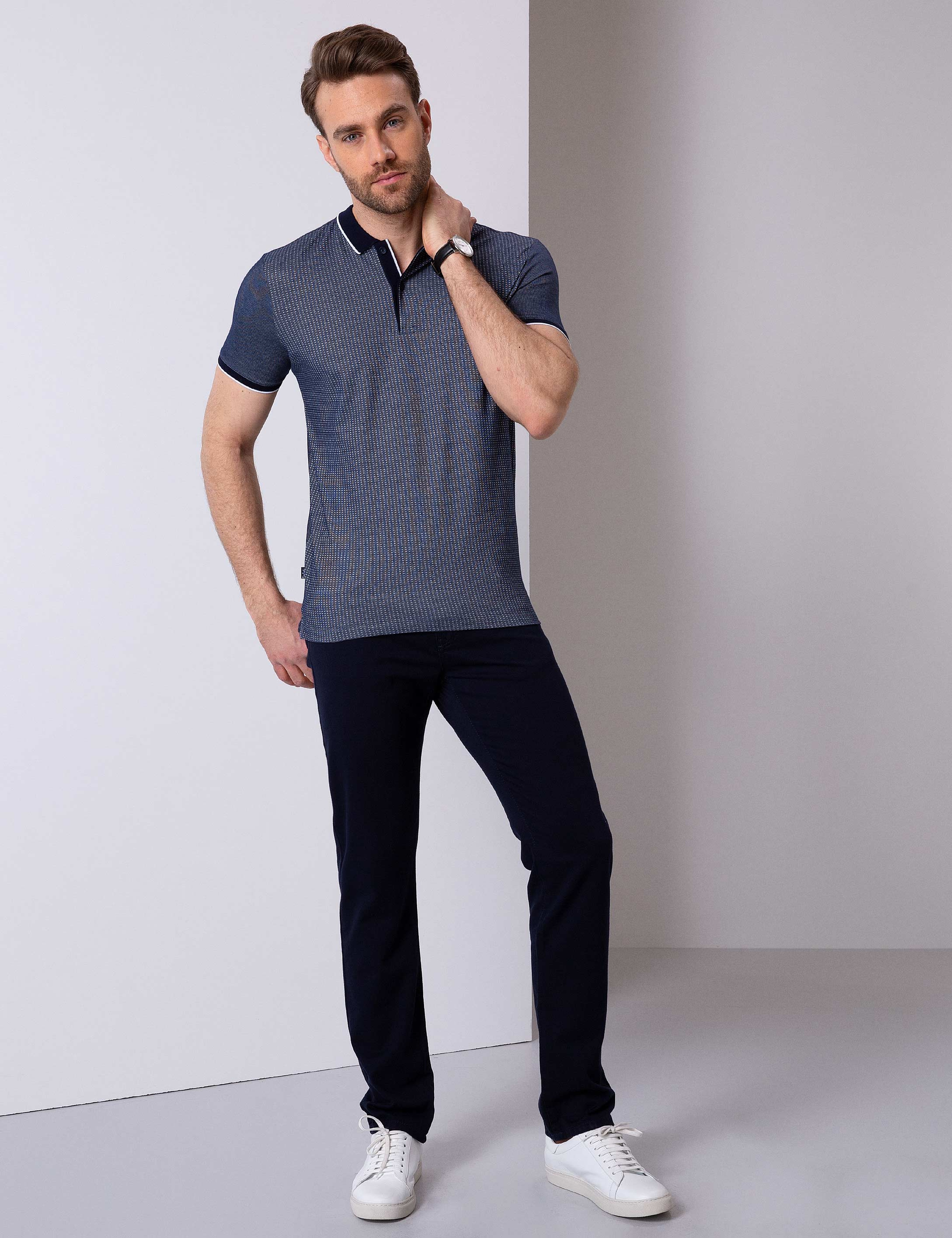 Lacivert Slim Fit Polo Yaka T-Shirt