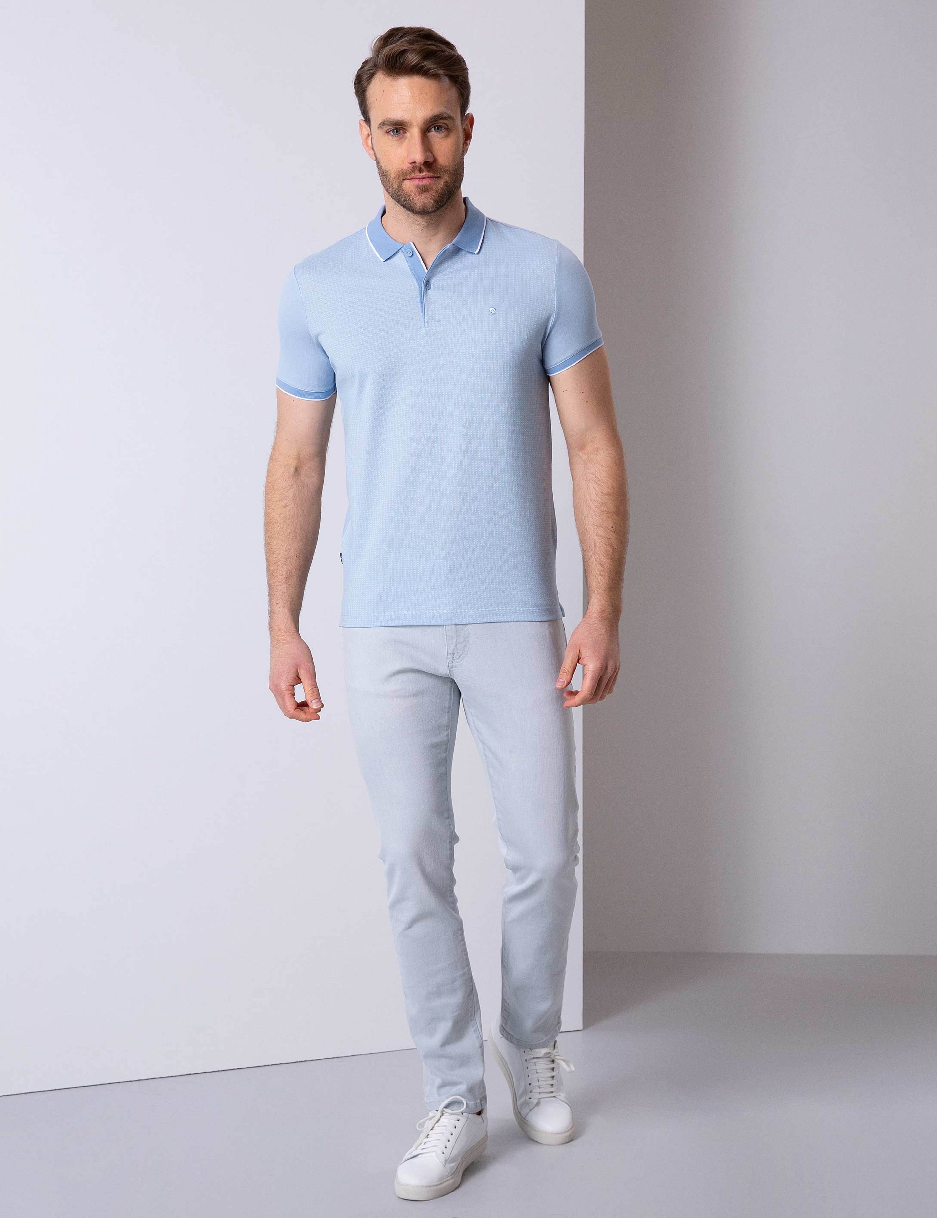 Açık Mavi Slim Fit Polo Yaka T-Shirt - Image 3