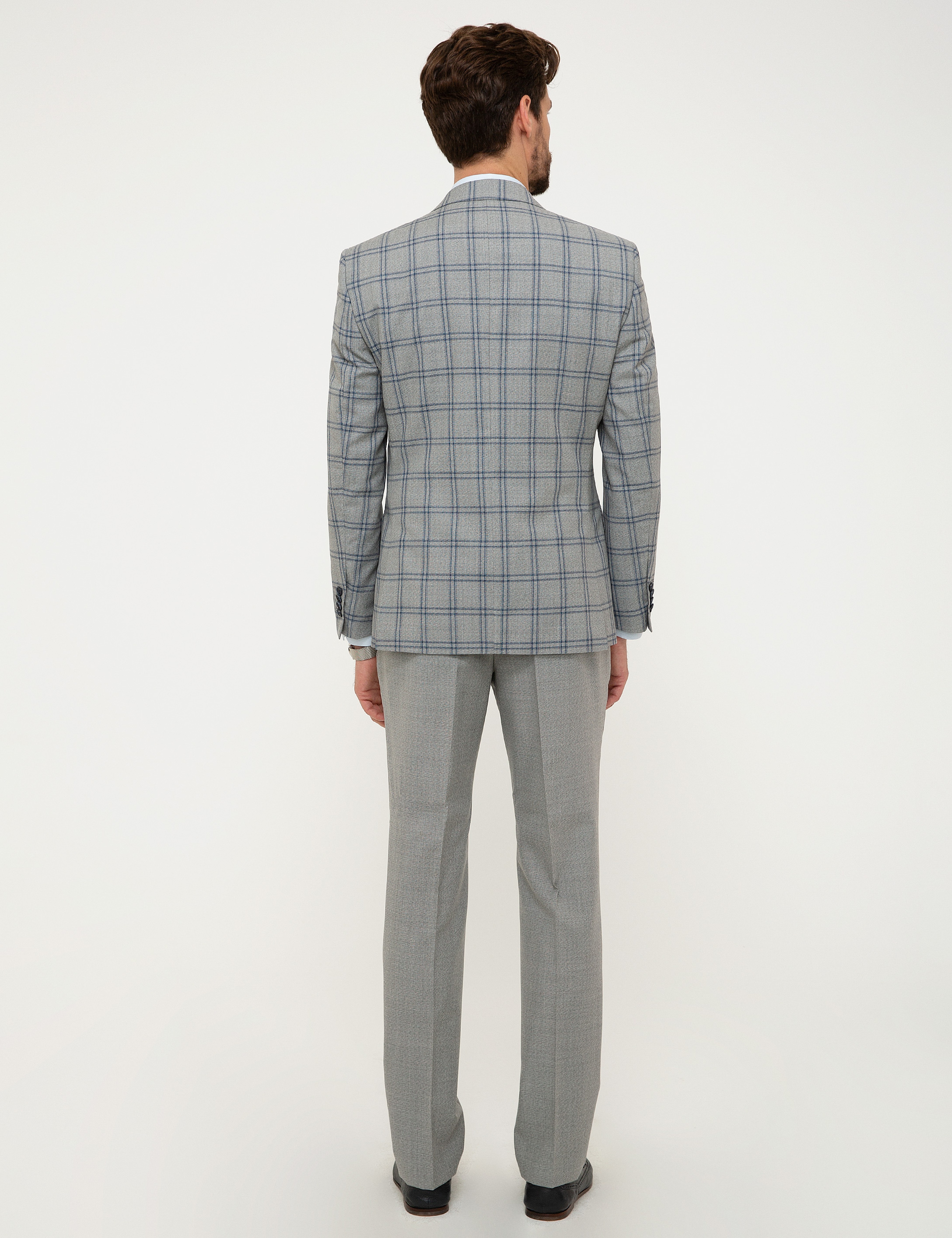 Gri Ekose Slim Fit Yelekli Takım Elbise - Image 4