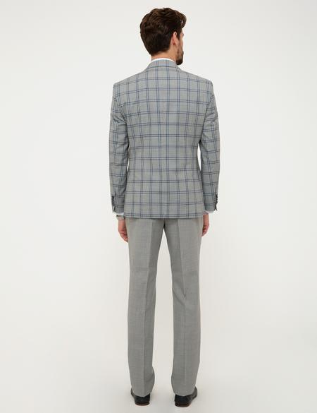 Gri Ekose Slim Fit Yelekli Takım Elbise - 50199903014