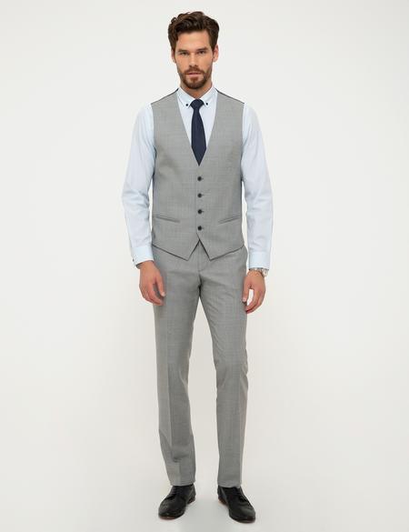 Gri Ekose Slim Fit Yelekli Takım Elbise - 50199903014